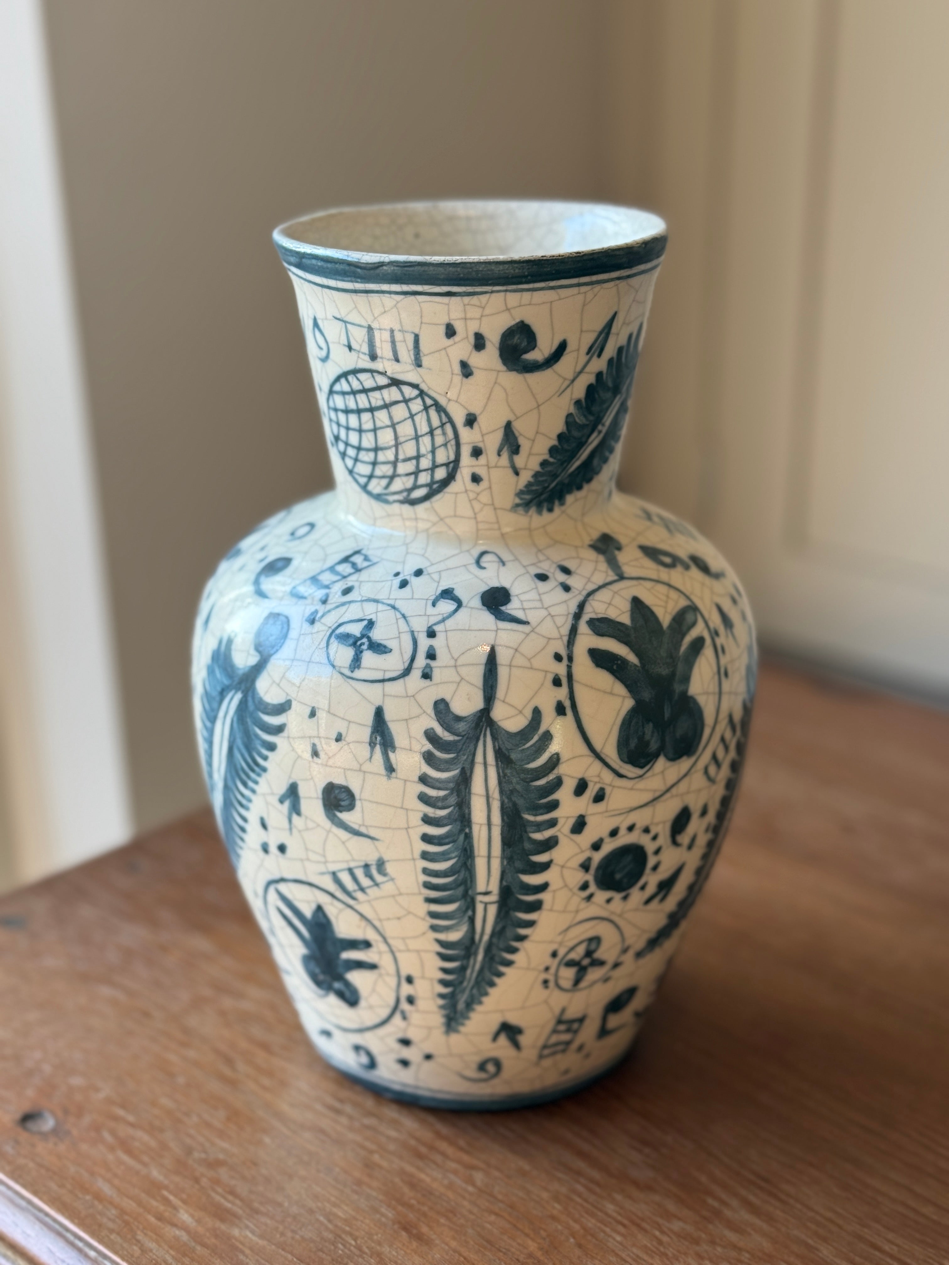 French Cream & Blue Ceramic Vase