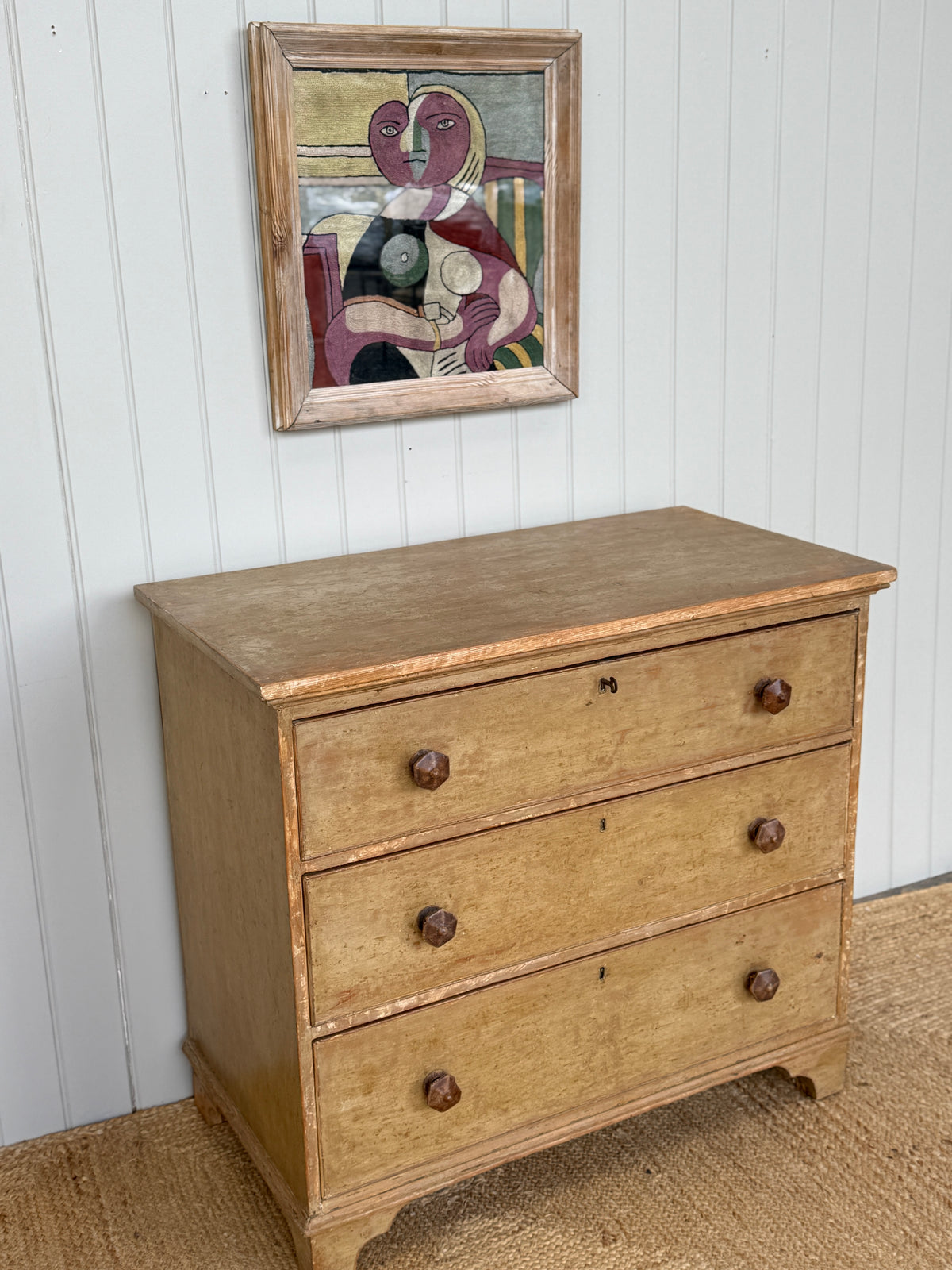 19th Century English Pine Chest in Faded Ochre Finish