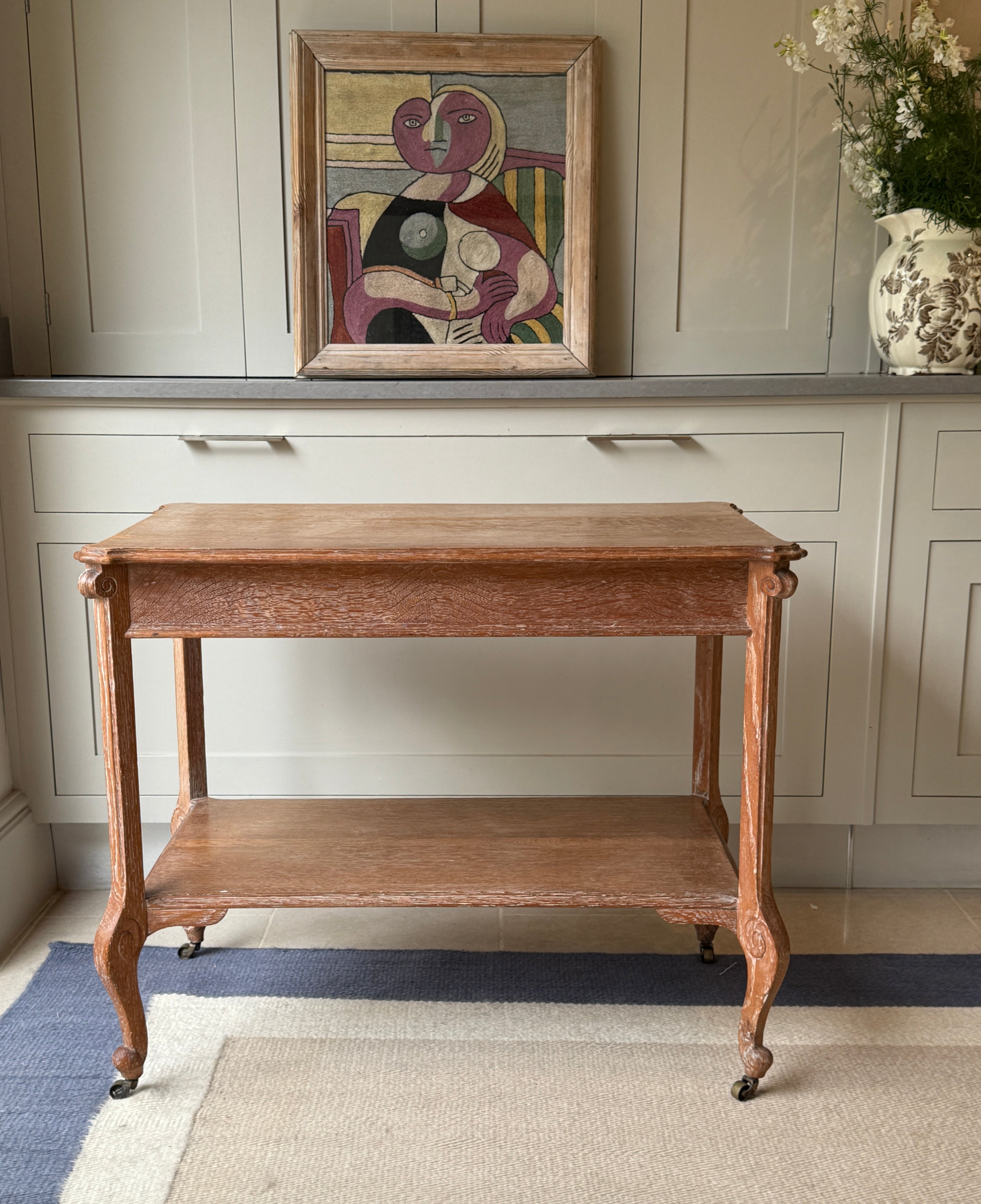 Lime Oak Etagere Table on Castors