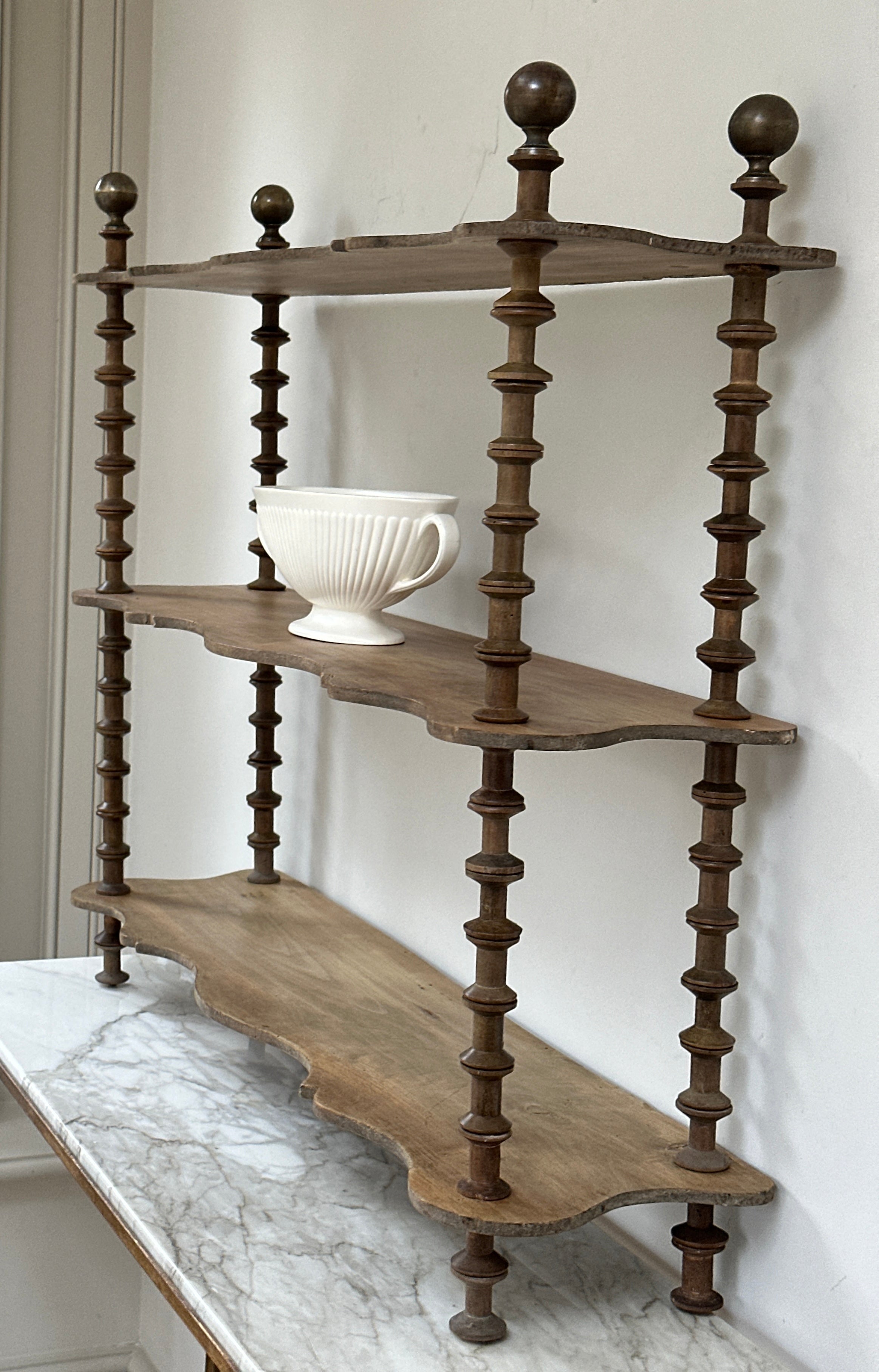 Large Cotton Reel Shelves with Brass Finials