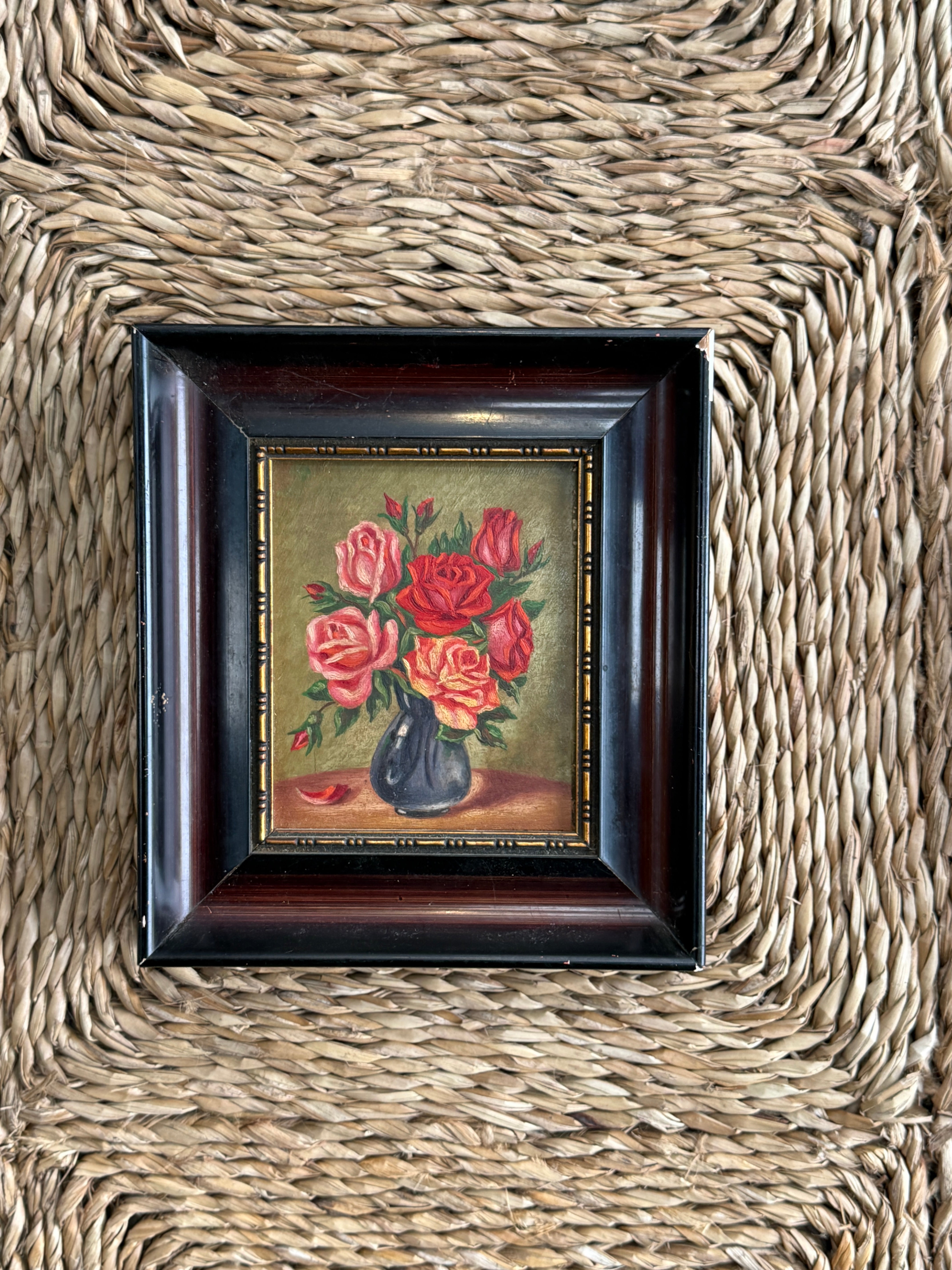 Set of 3 Small Floral Oil Pastel Paintings
