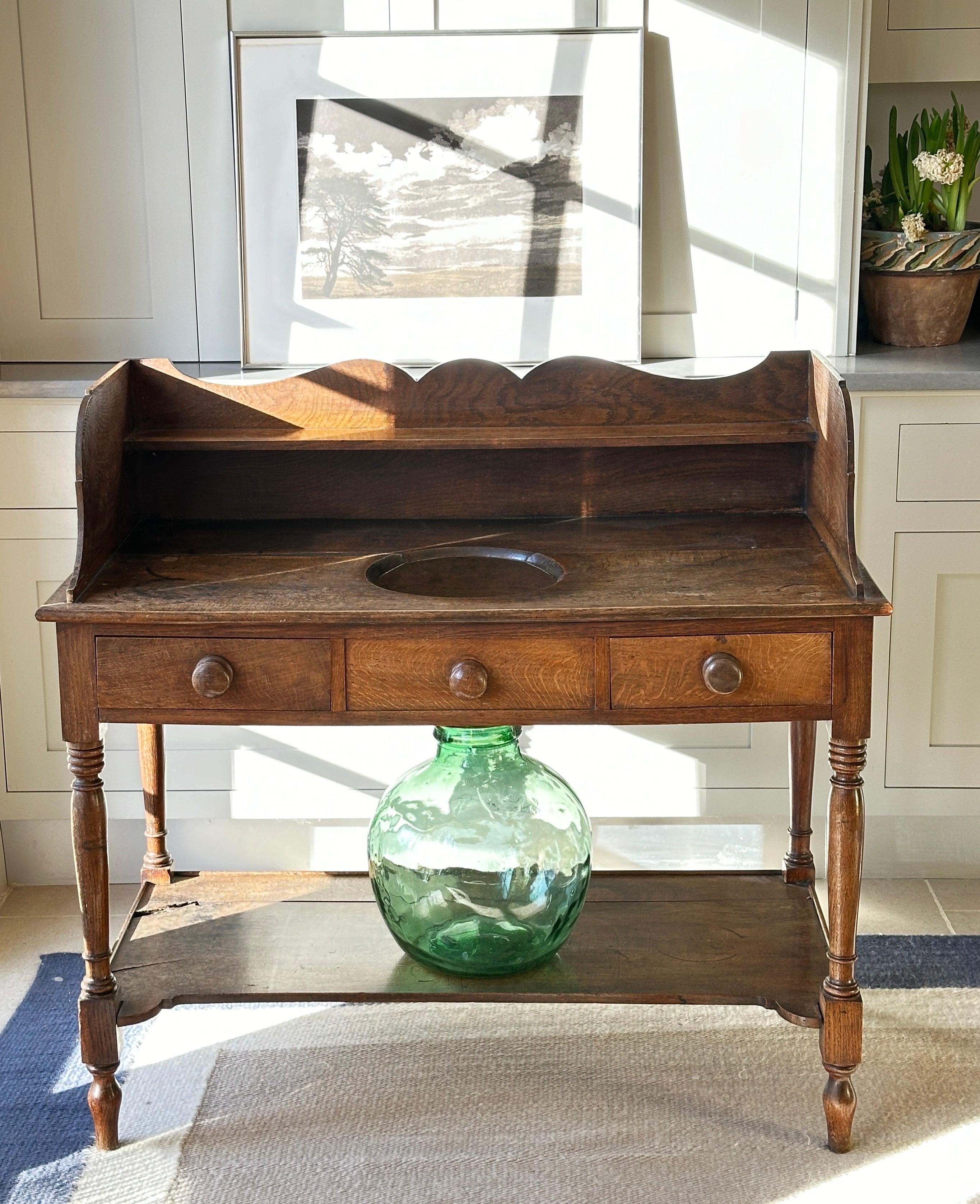 Charming Oak Washstand with Shaped Gallery