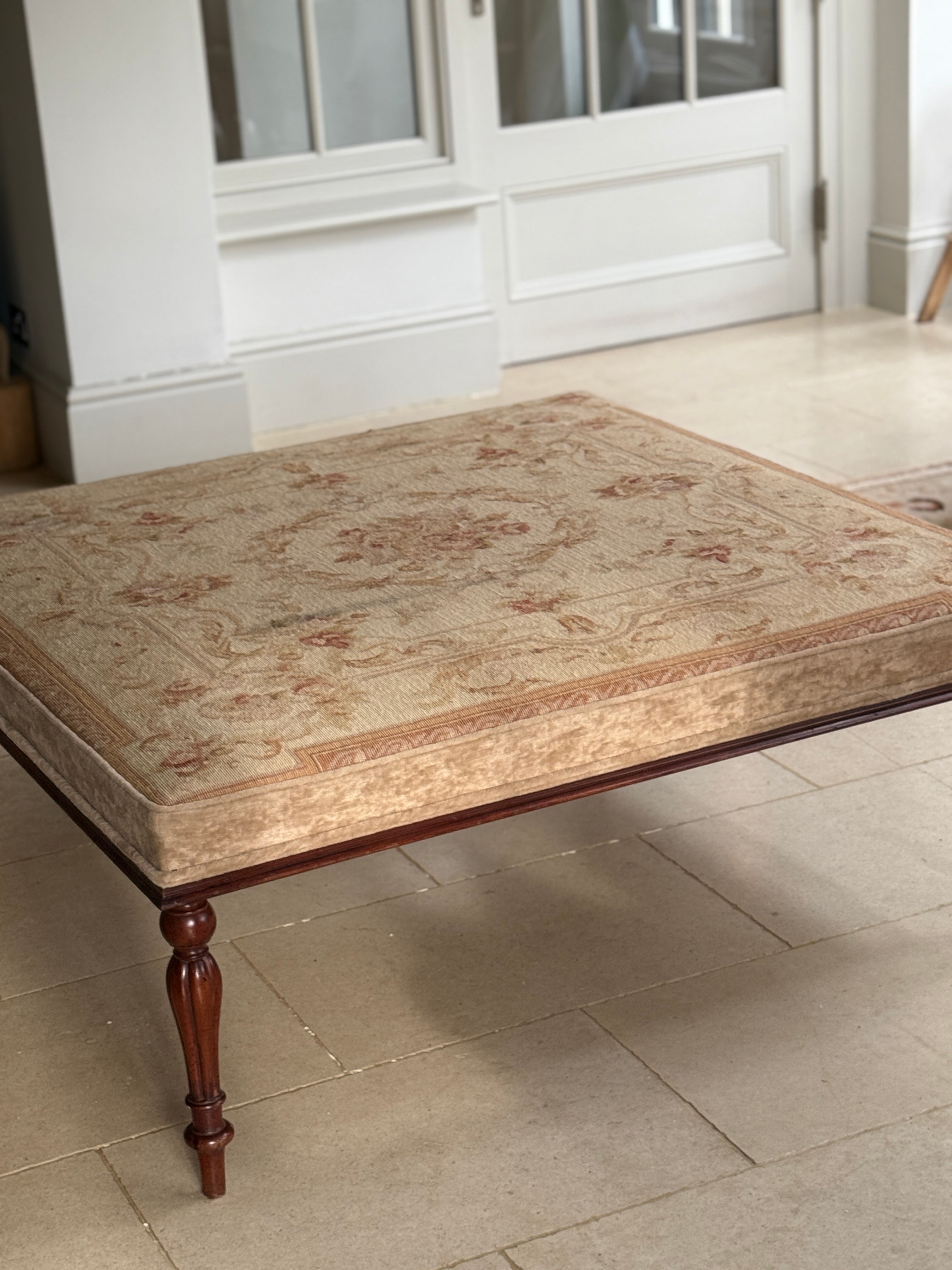 Large Victorian Ottoman Footstool with Needlepoint Top