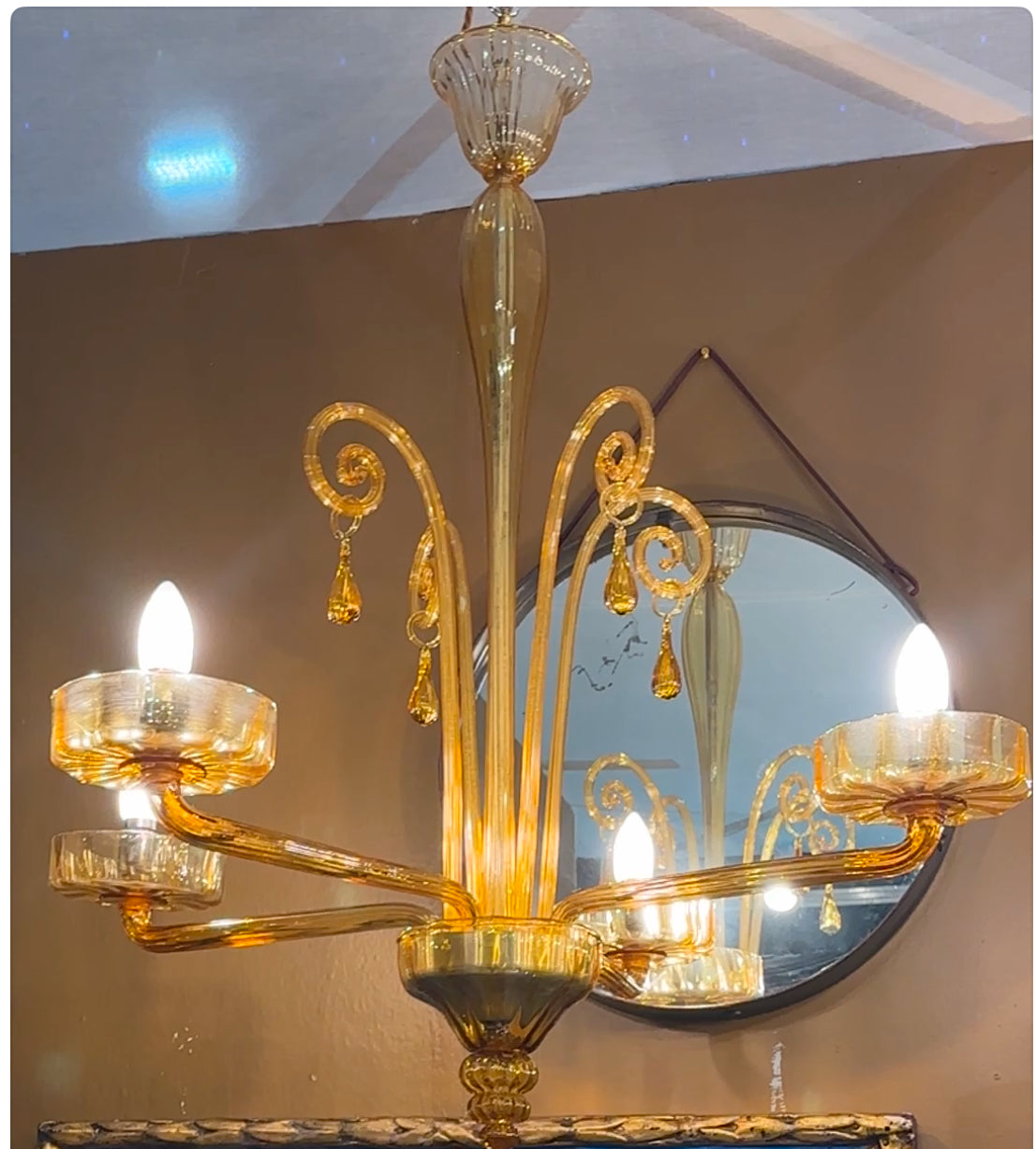 1920s Amber Murano Chandelier by Venini