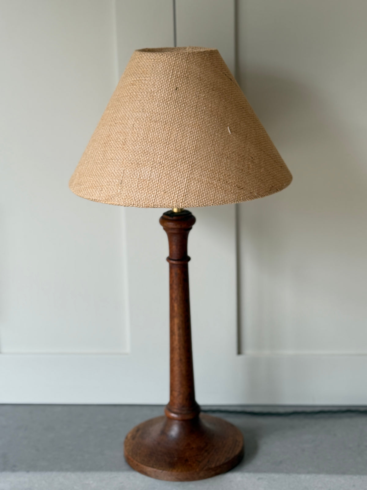 Early 20th Century Turned Oak Table Lamp, c.1930