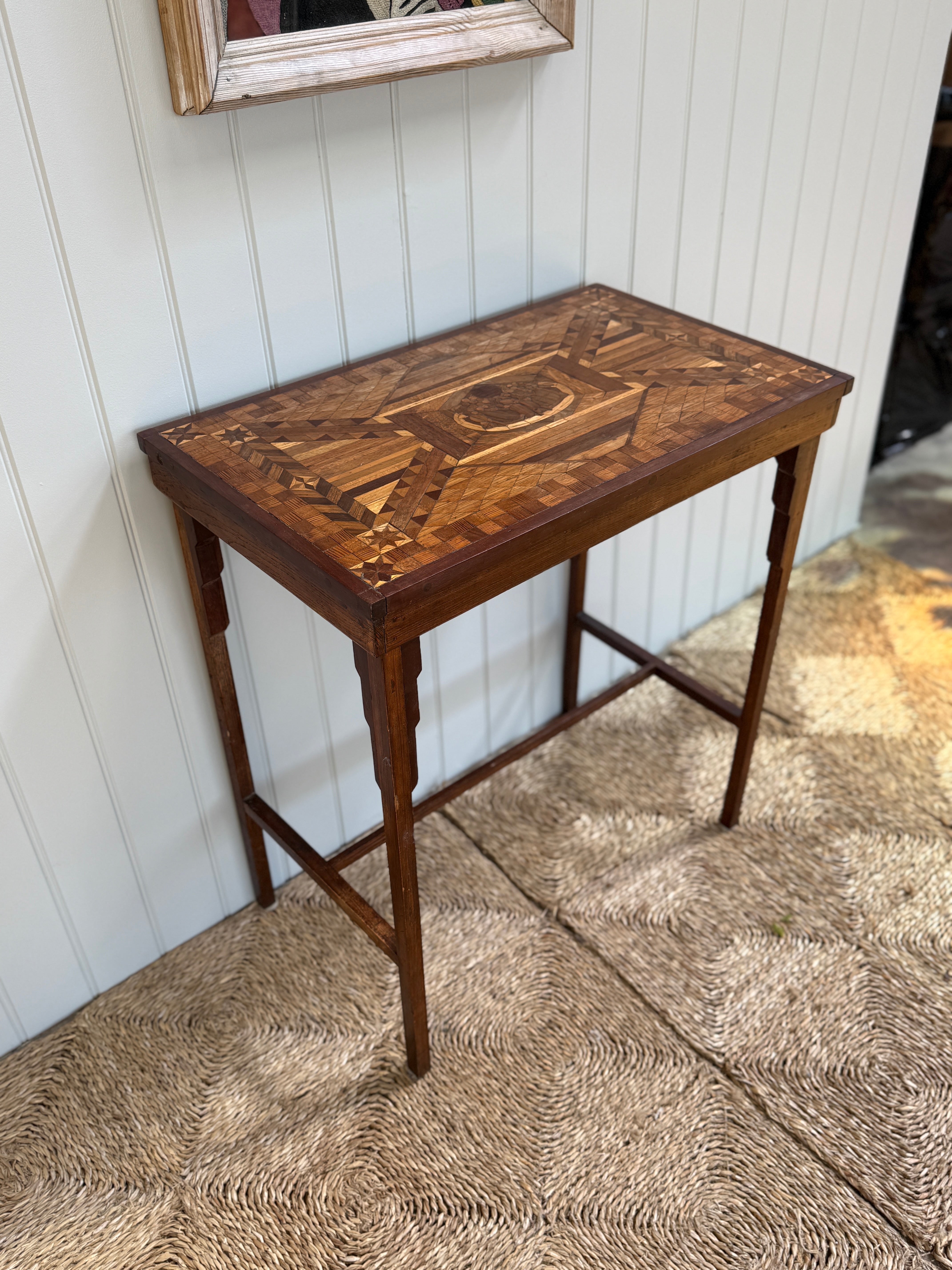 Marquetry Side Table with Stretcher