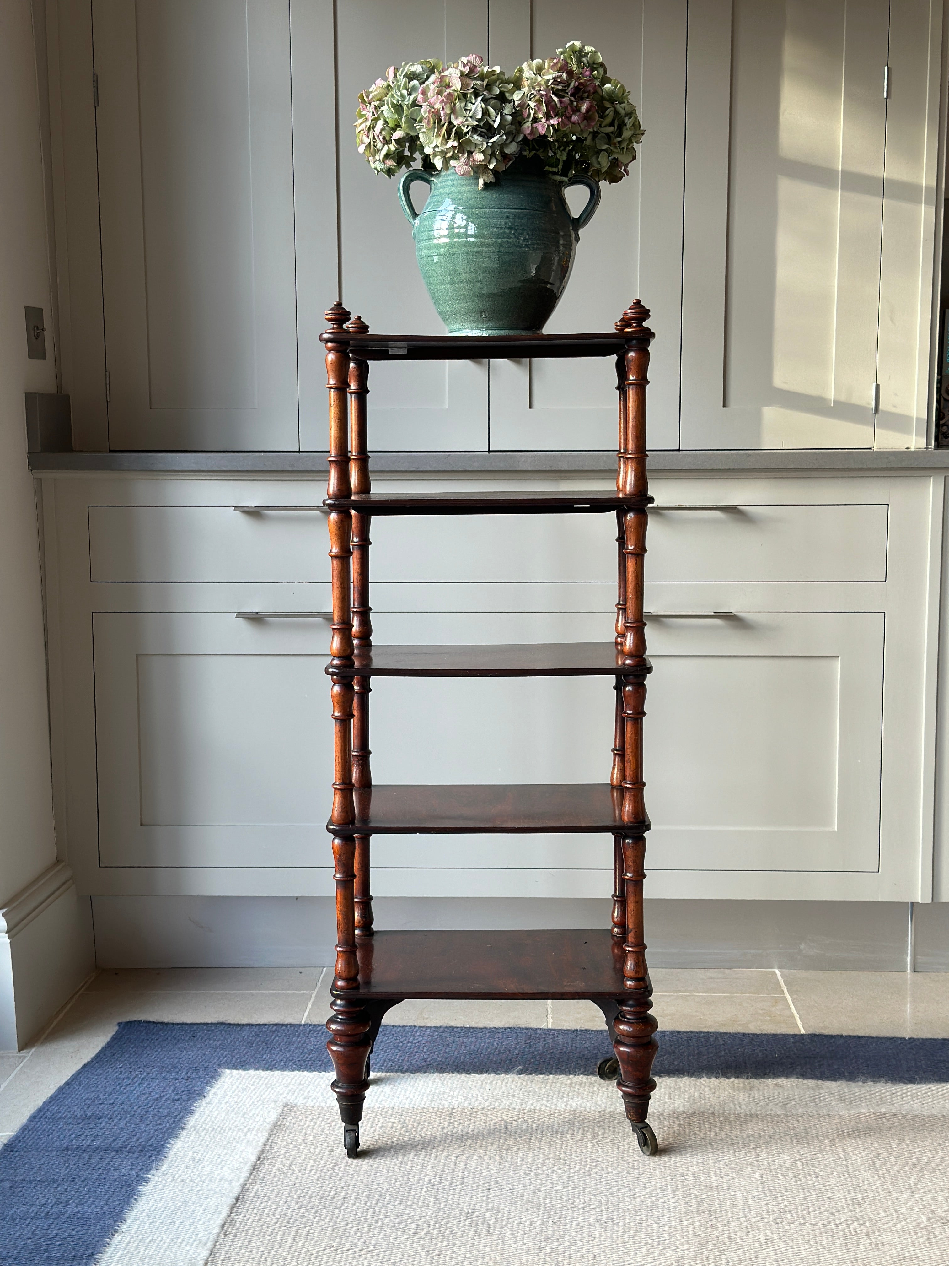 Tall Slim Mahogany Whatnot with 5 Tiers