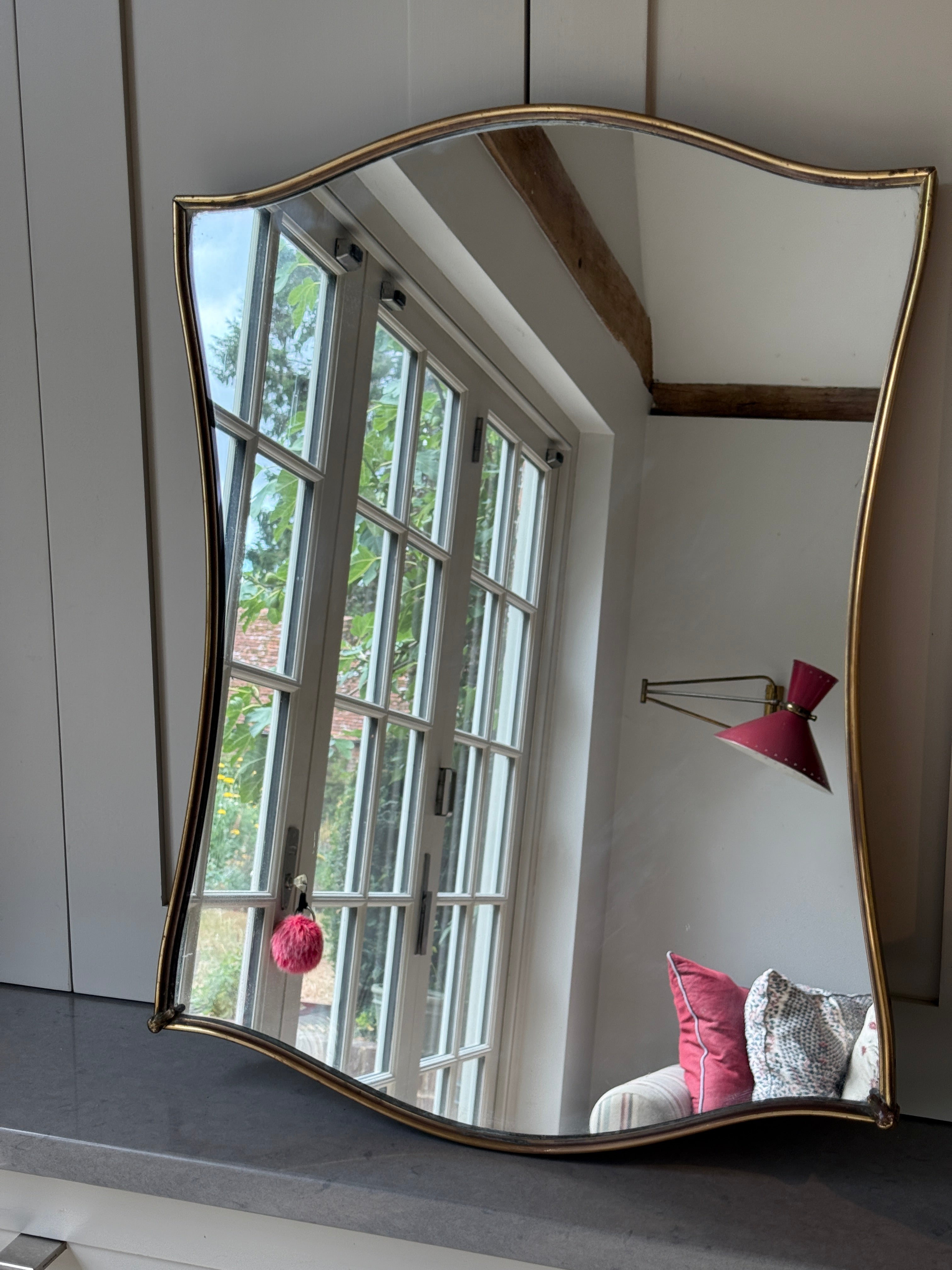 Charming Italian Brass Shield Mirror -1950s