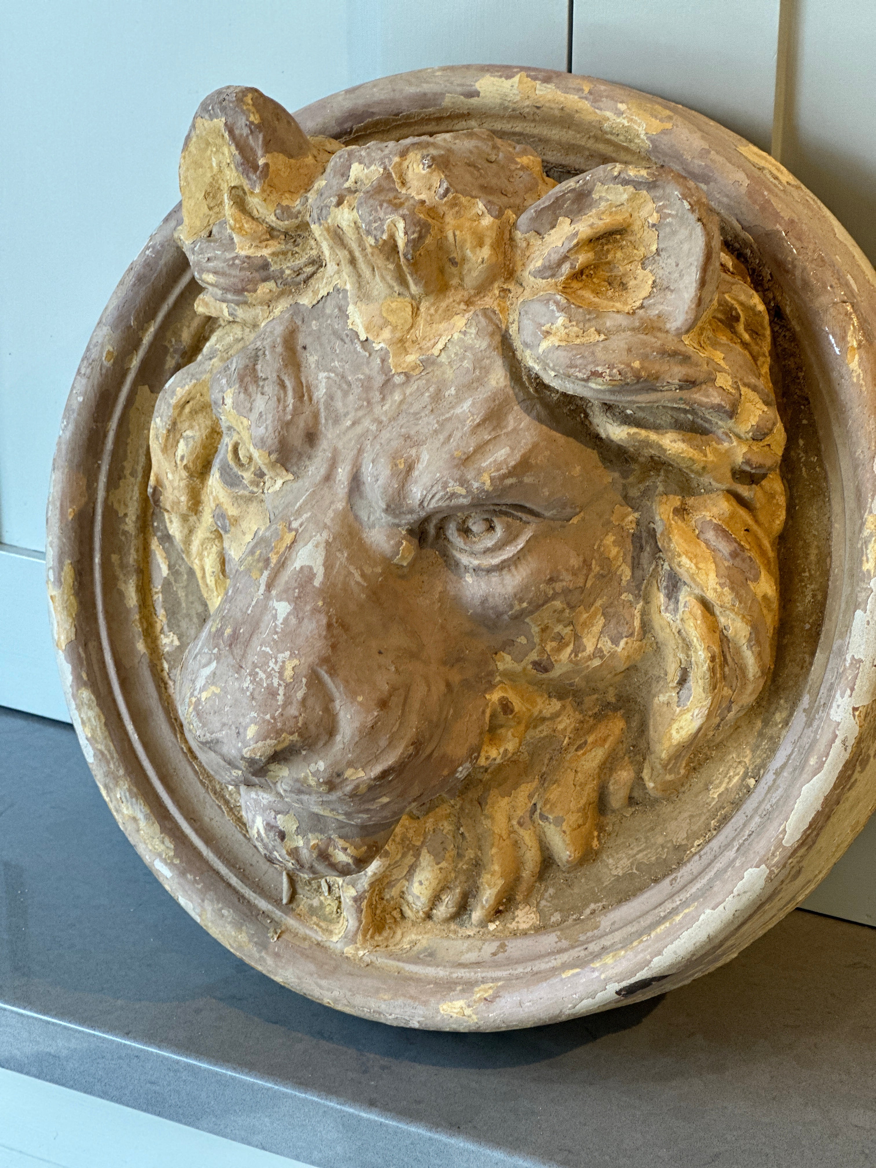 Victorian Lion Head Ceiling Boss or Corbel in Terracotta