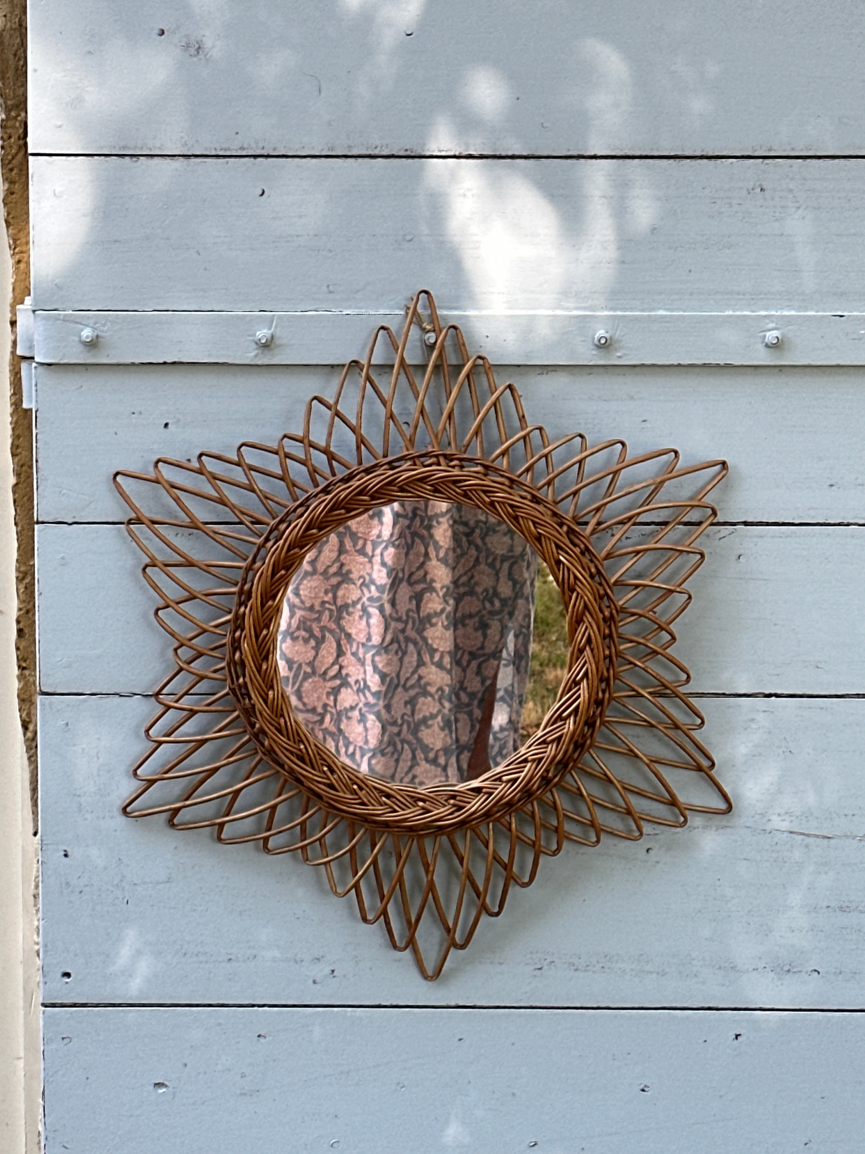 Vintage French Cane Starburst Mirror