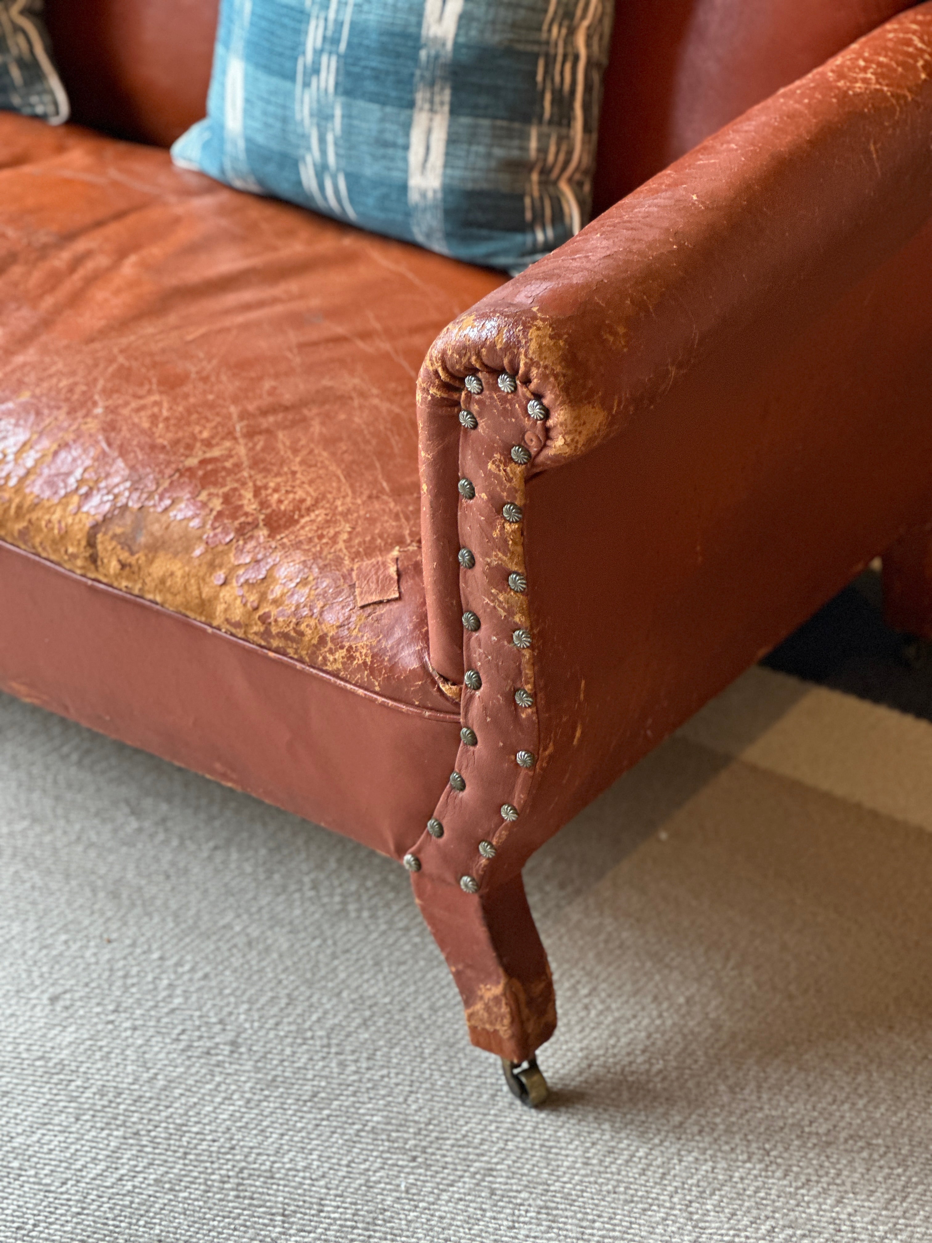 Vintage Leather Sofa with Rivets