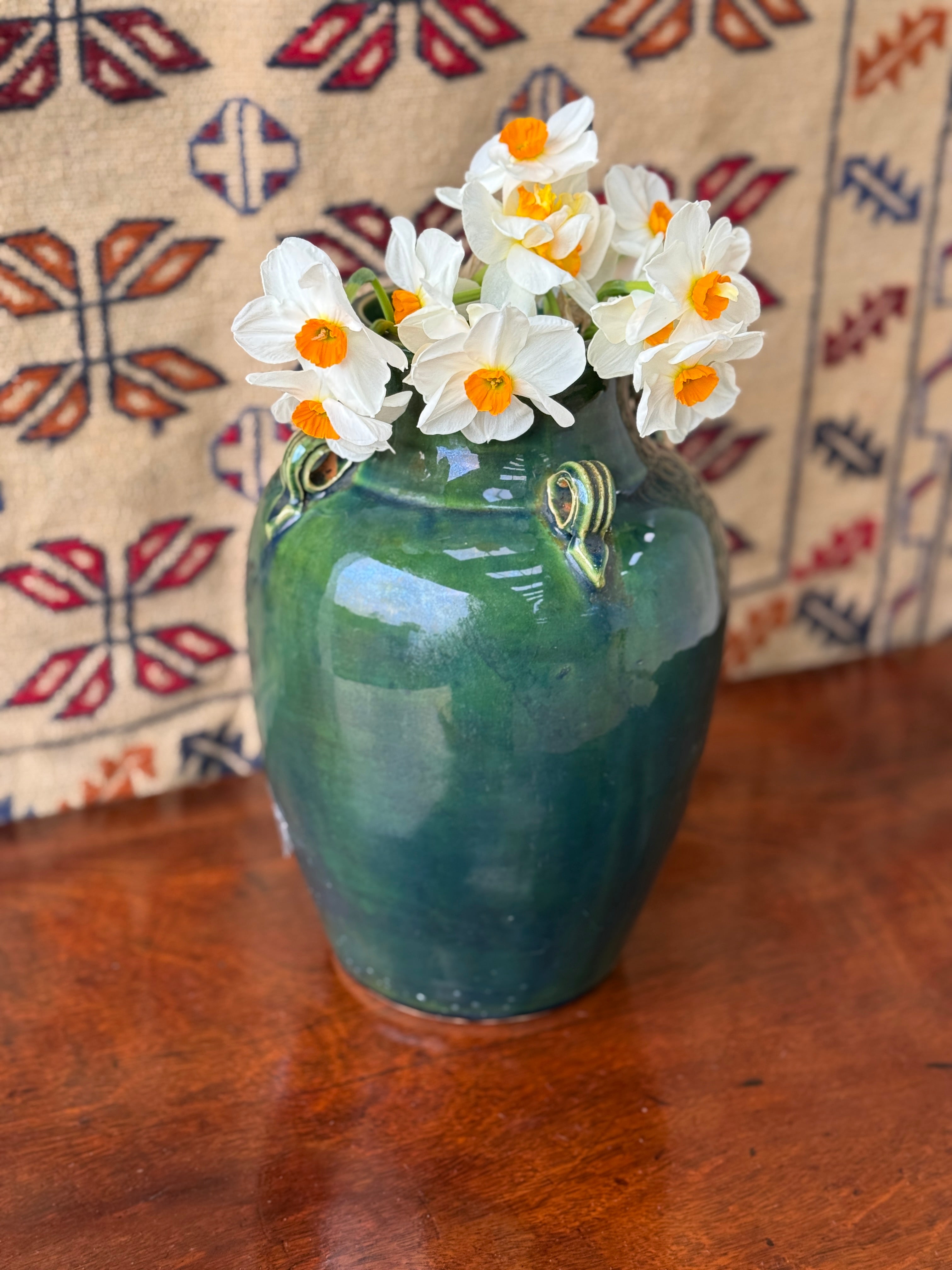 Dark Green French Faience Vase