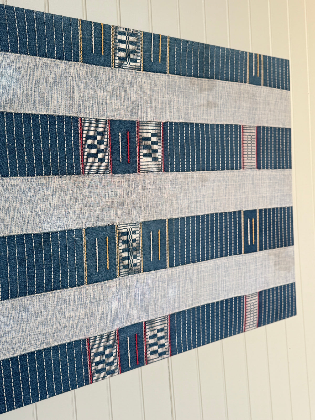Large Framed Blue Striped Senufo Cloth