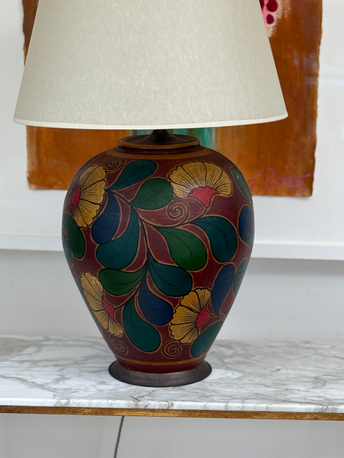 Large Hand Painted Metal Table Lamp