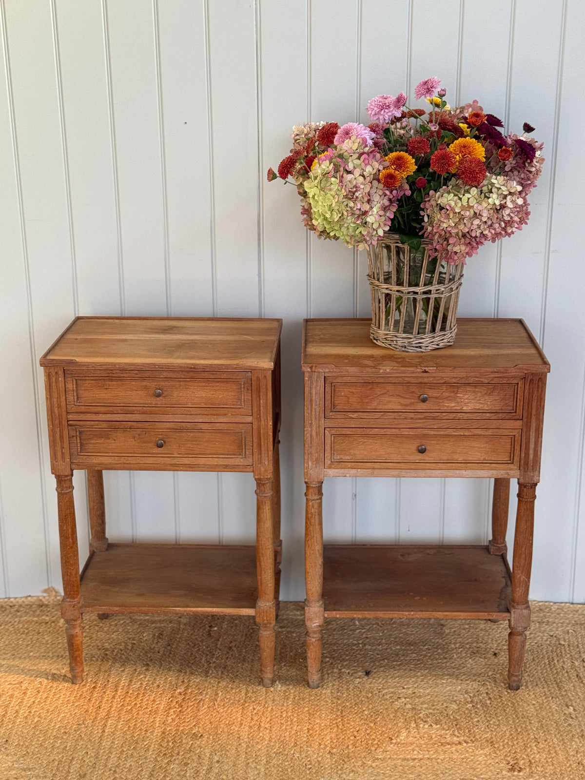 Pair French of Bleached Oak Bedside Tables