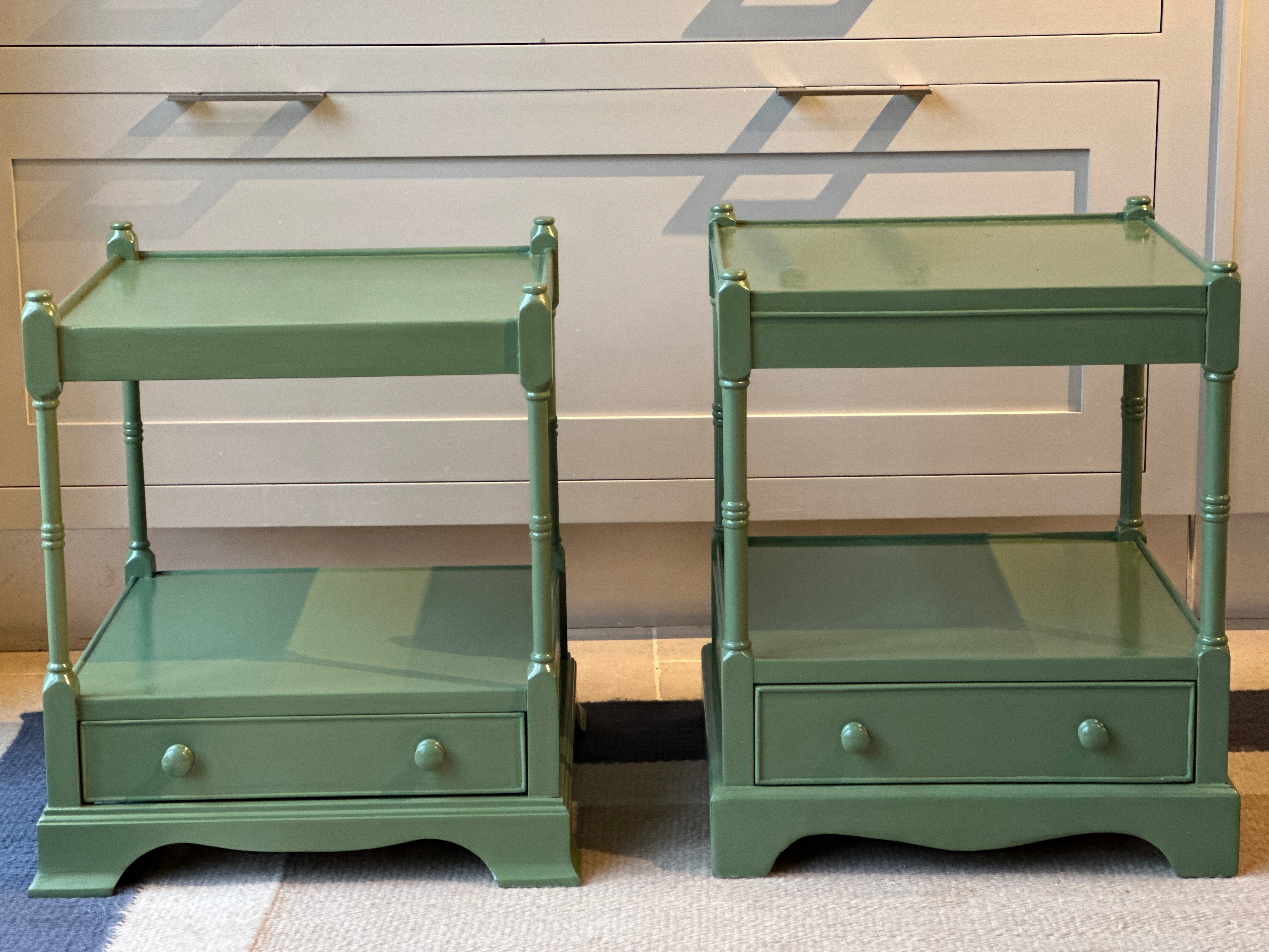 Pair of Near Identical Low Bedside in F&B Calke Green