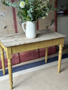 Small Vintage Pine Table with yellow base