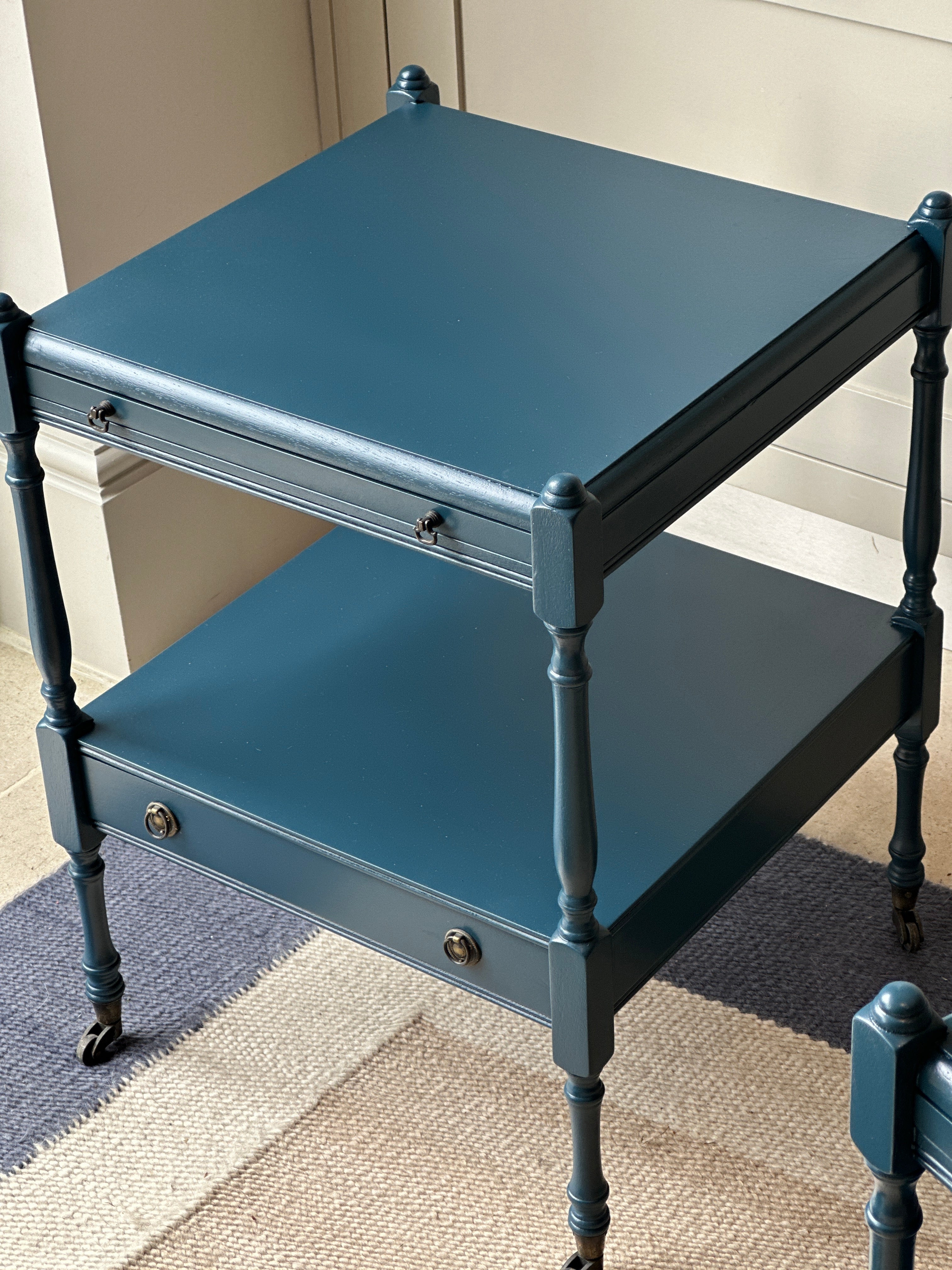 Pair of Low Bedside Tables in F&B Hague Blue