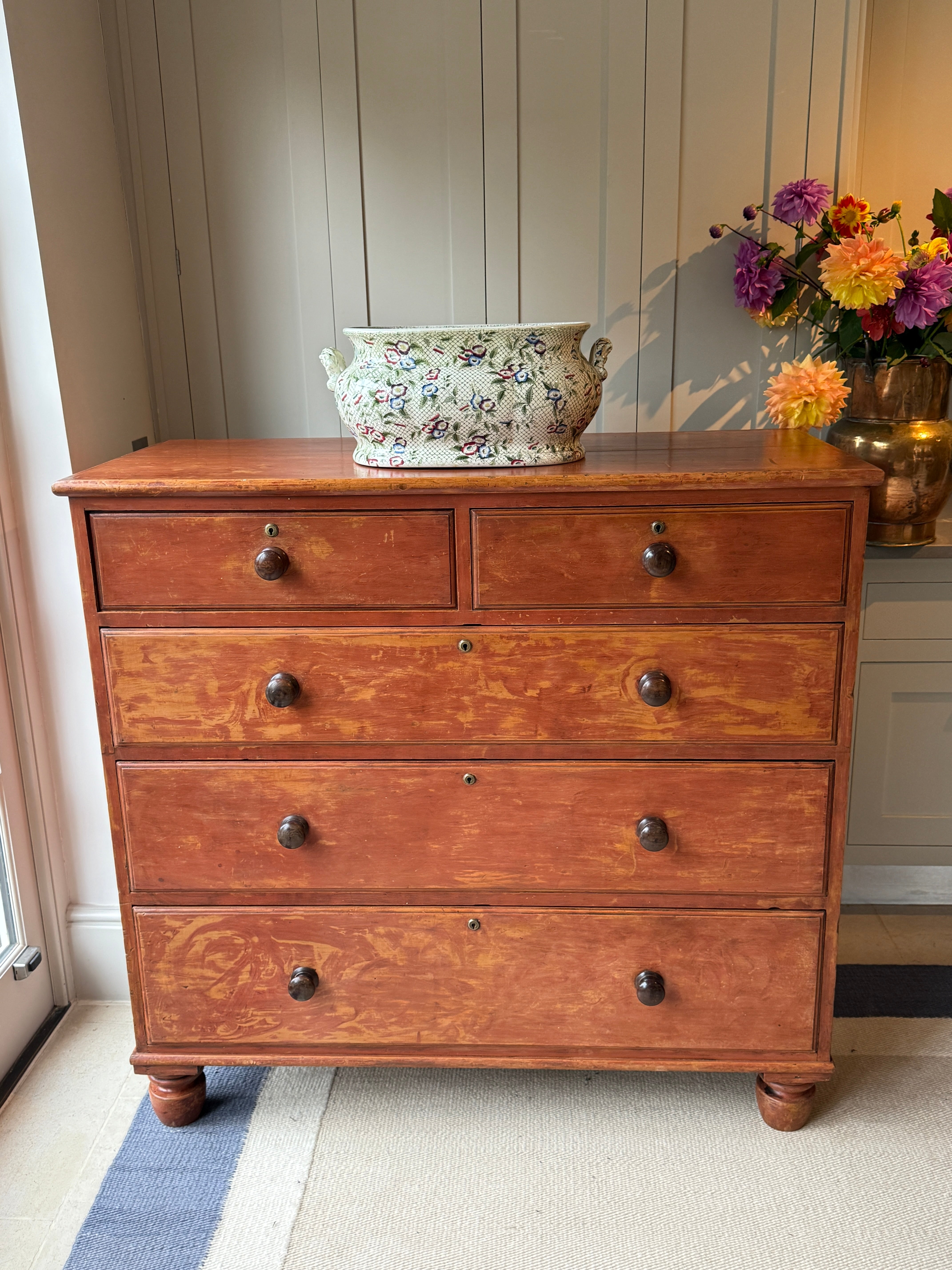 Large Red Pine Scumble Glazed Chest of Drawers