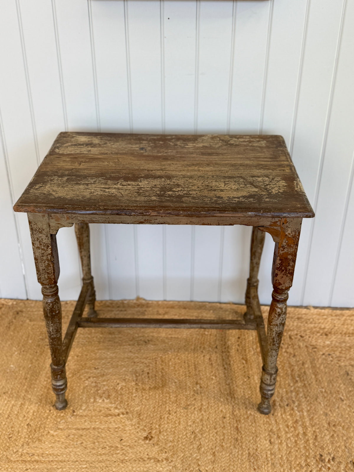 Rustic Antique Painted Side Table with Turned Legs