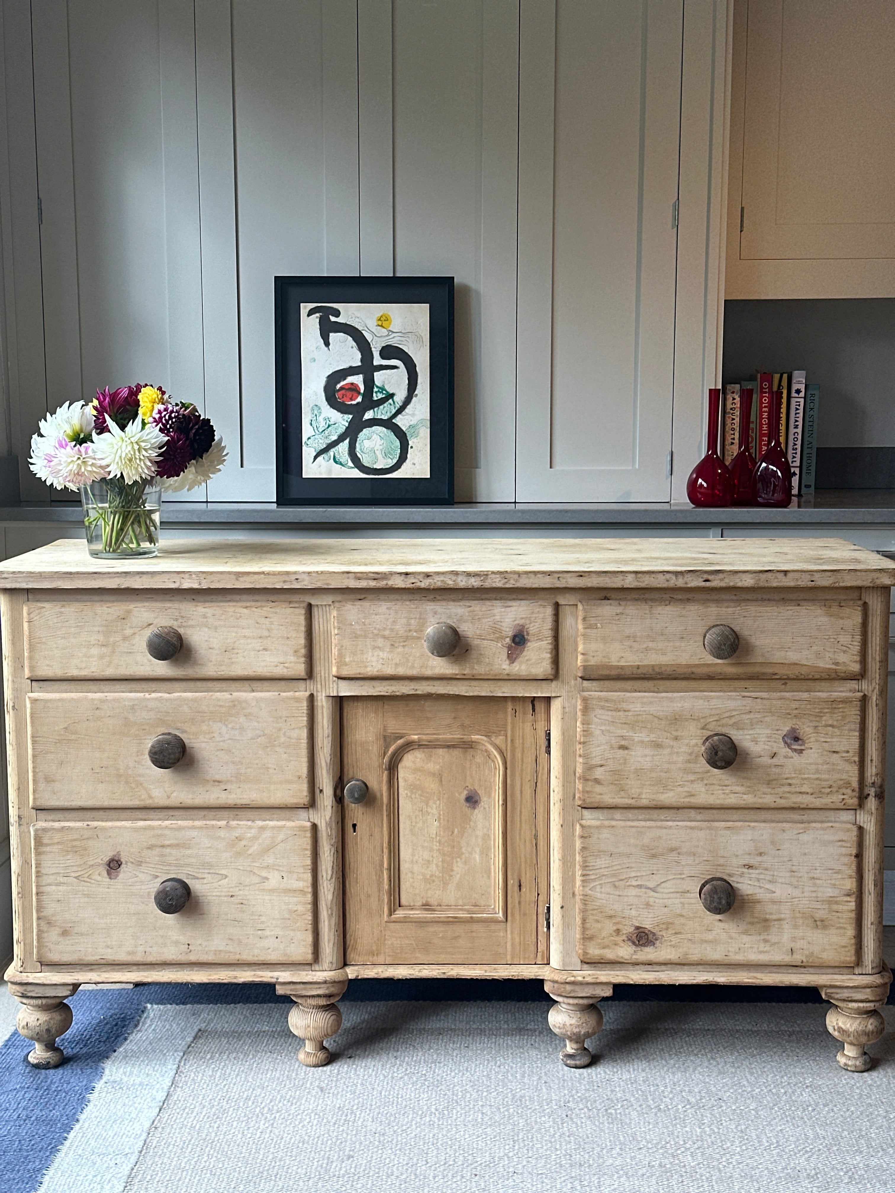 Large Attractive Antique Pine Dresser Base