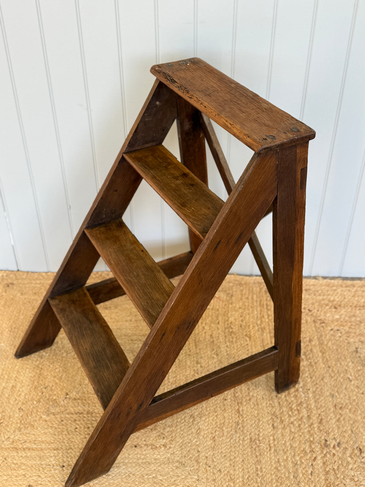 Antique Oak Library Step Ladder