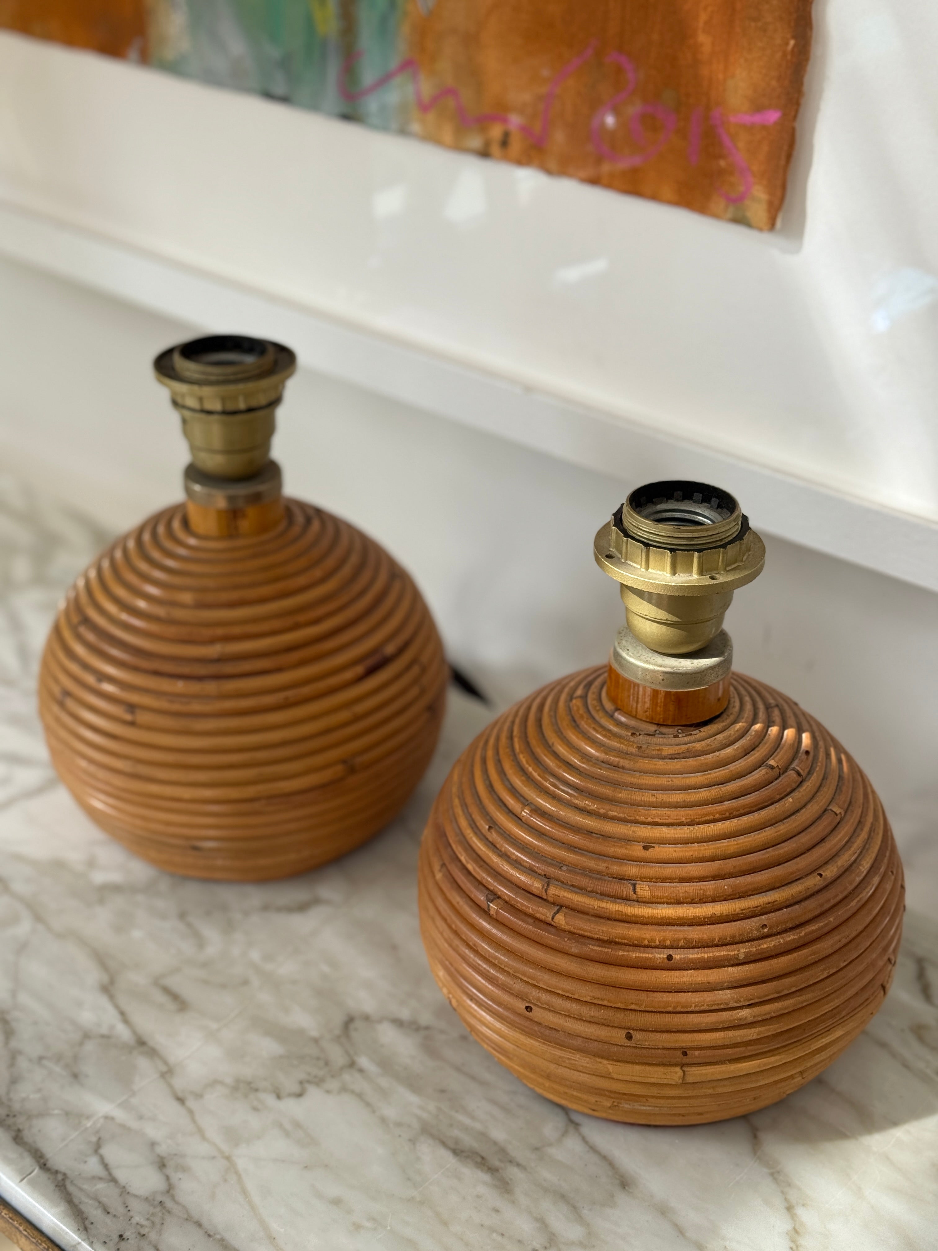 Pair of Small Bamboo Table Lamos