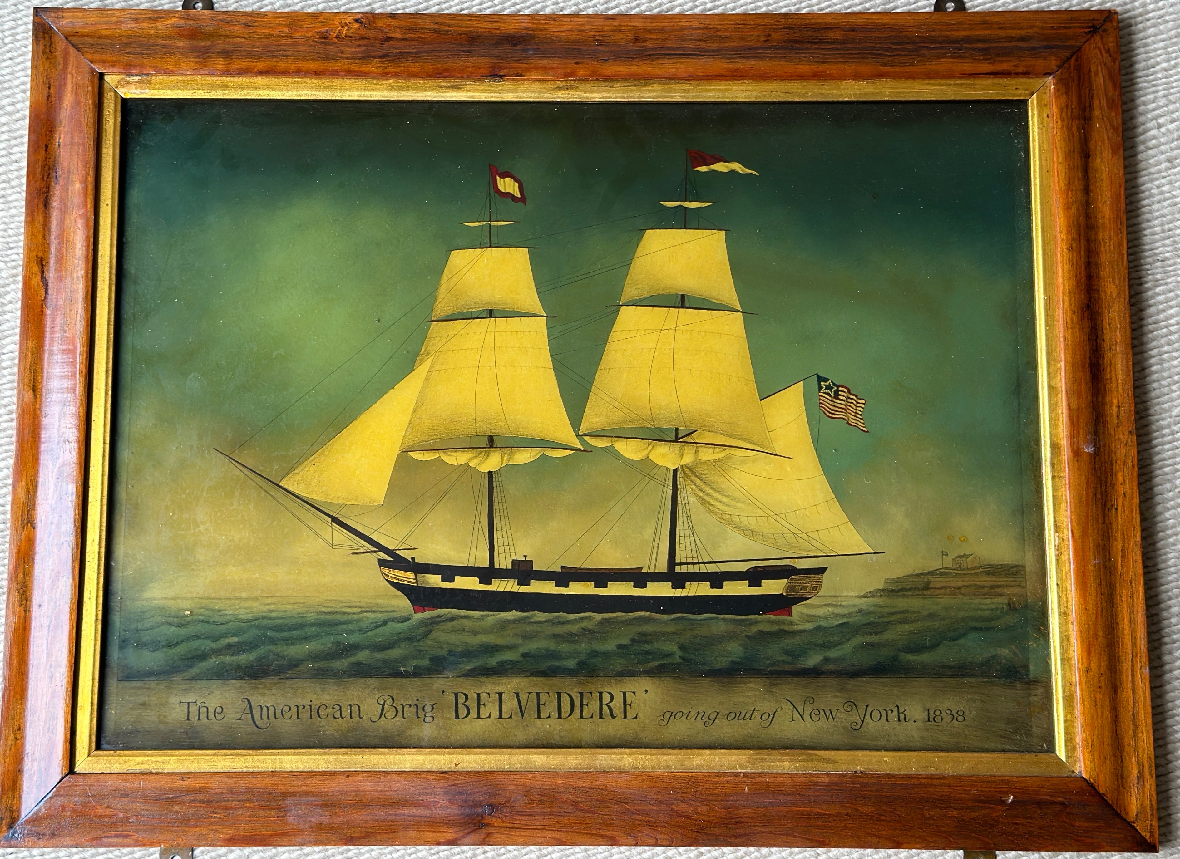 Pair of Early 19th Century Reverse Glass Nautical Paintings