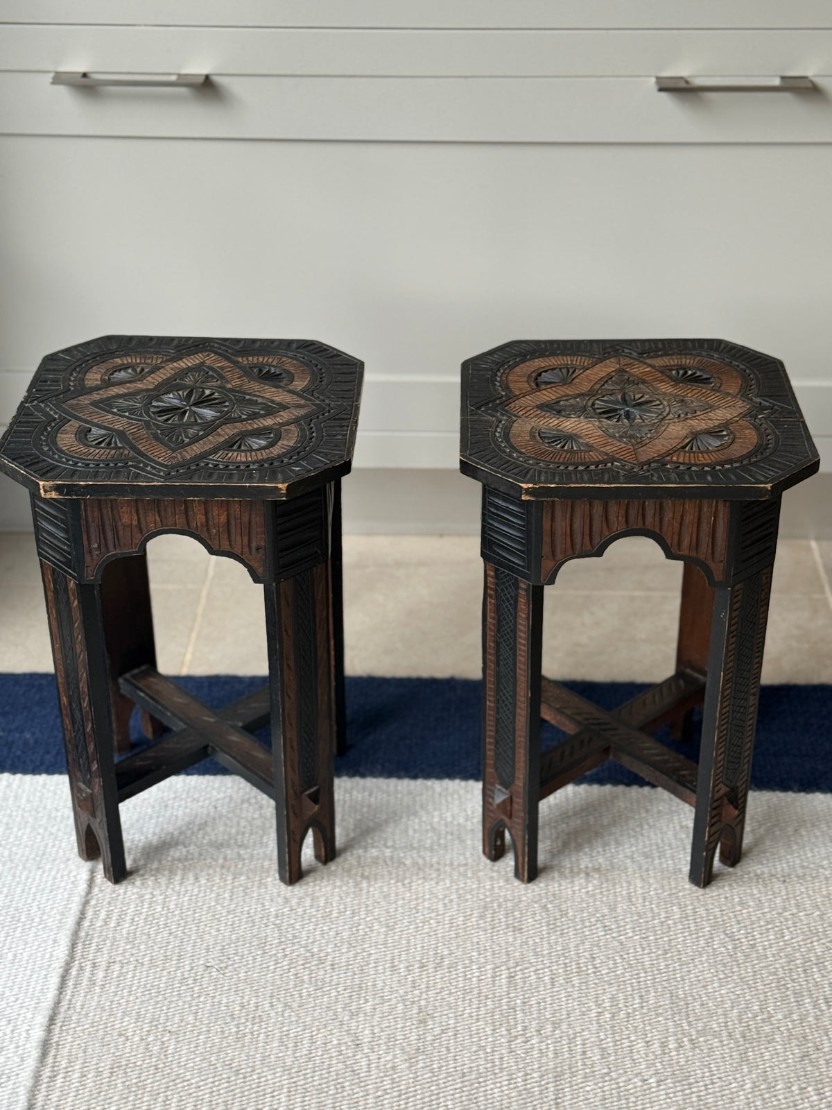 Pair of Hand Carved Tables in Moorish Style