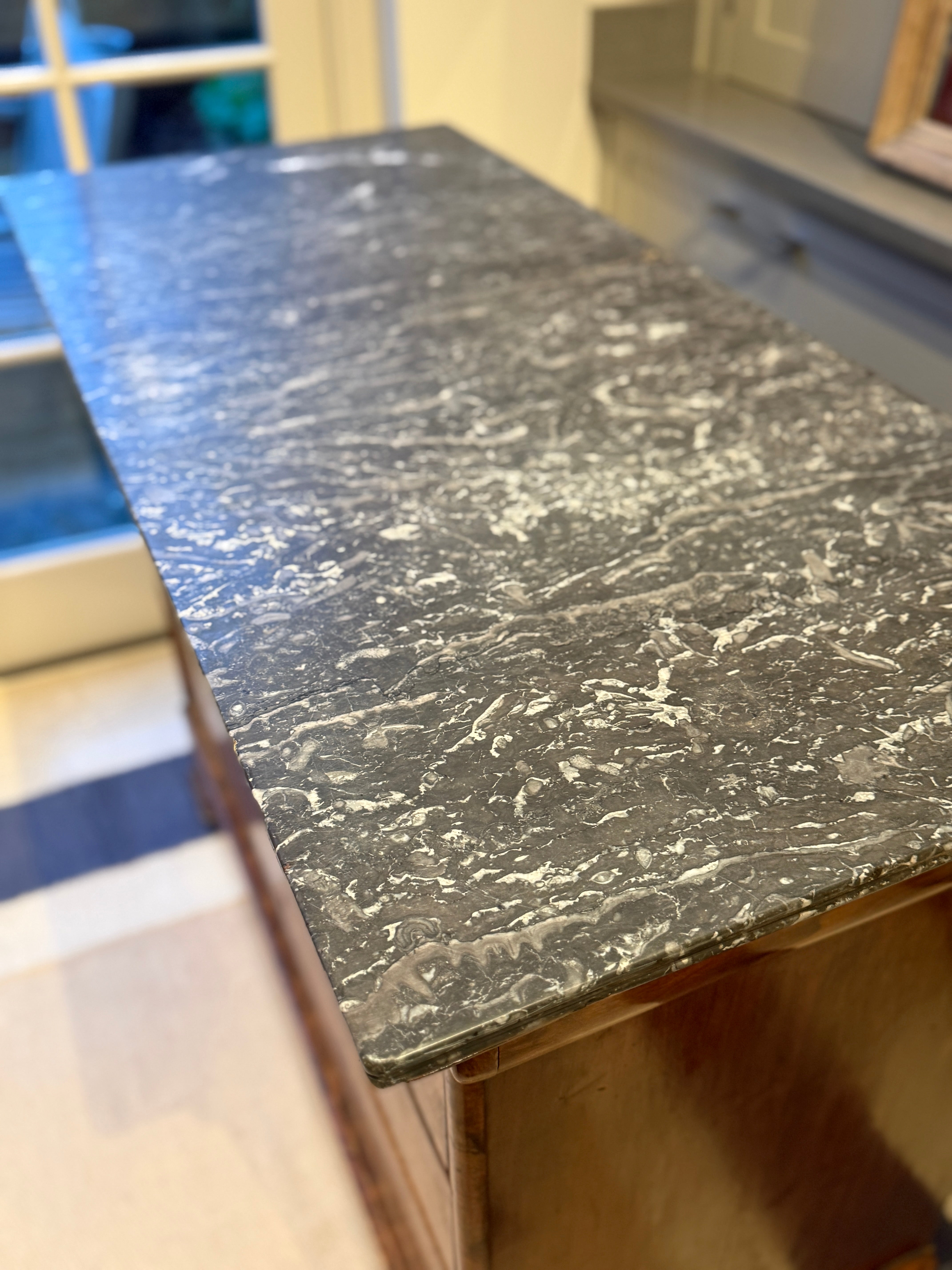 French Louis-Philippe walnut commode with grey marble top, circa 1835–1848