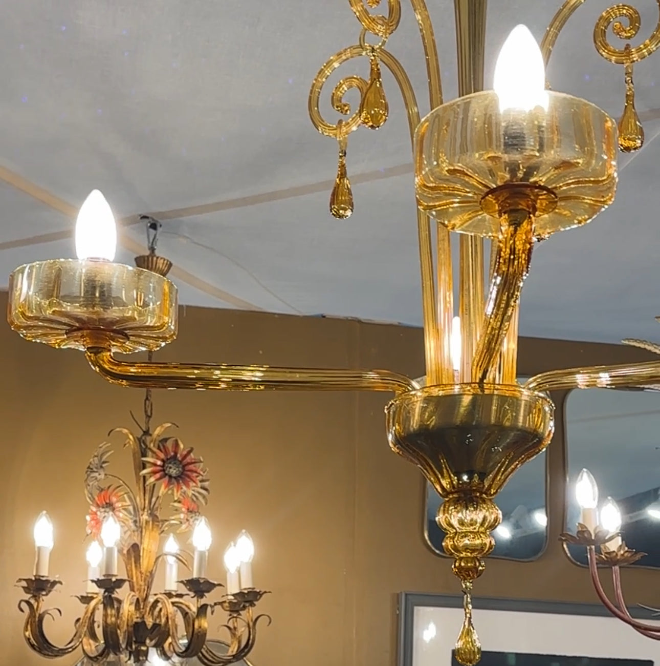 1920s Amber Murano Chandelier by Venini