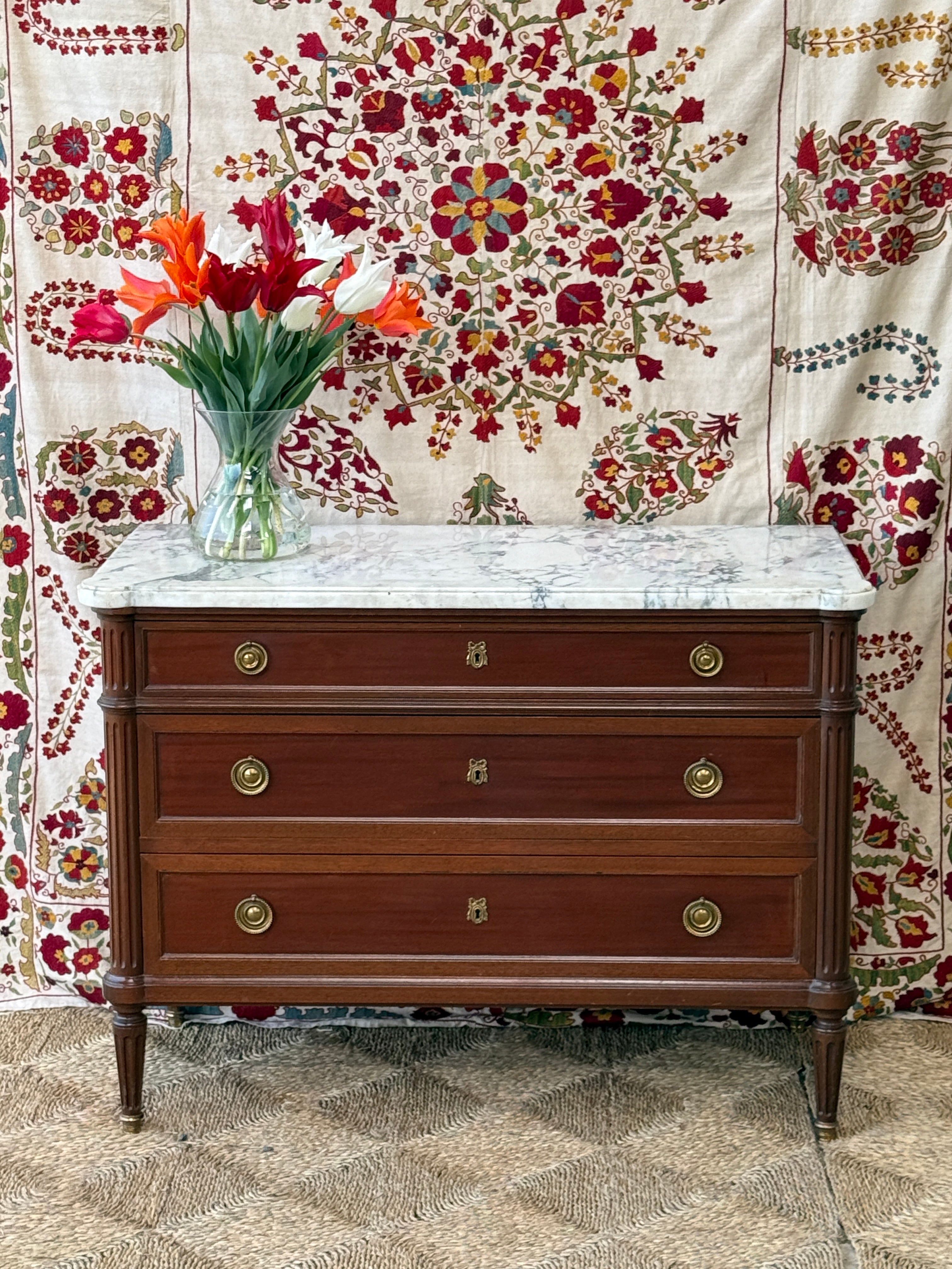 French Mahogany Marble Topped Commode