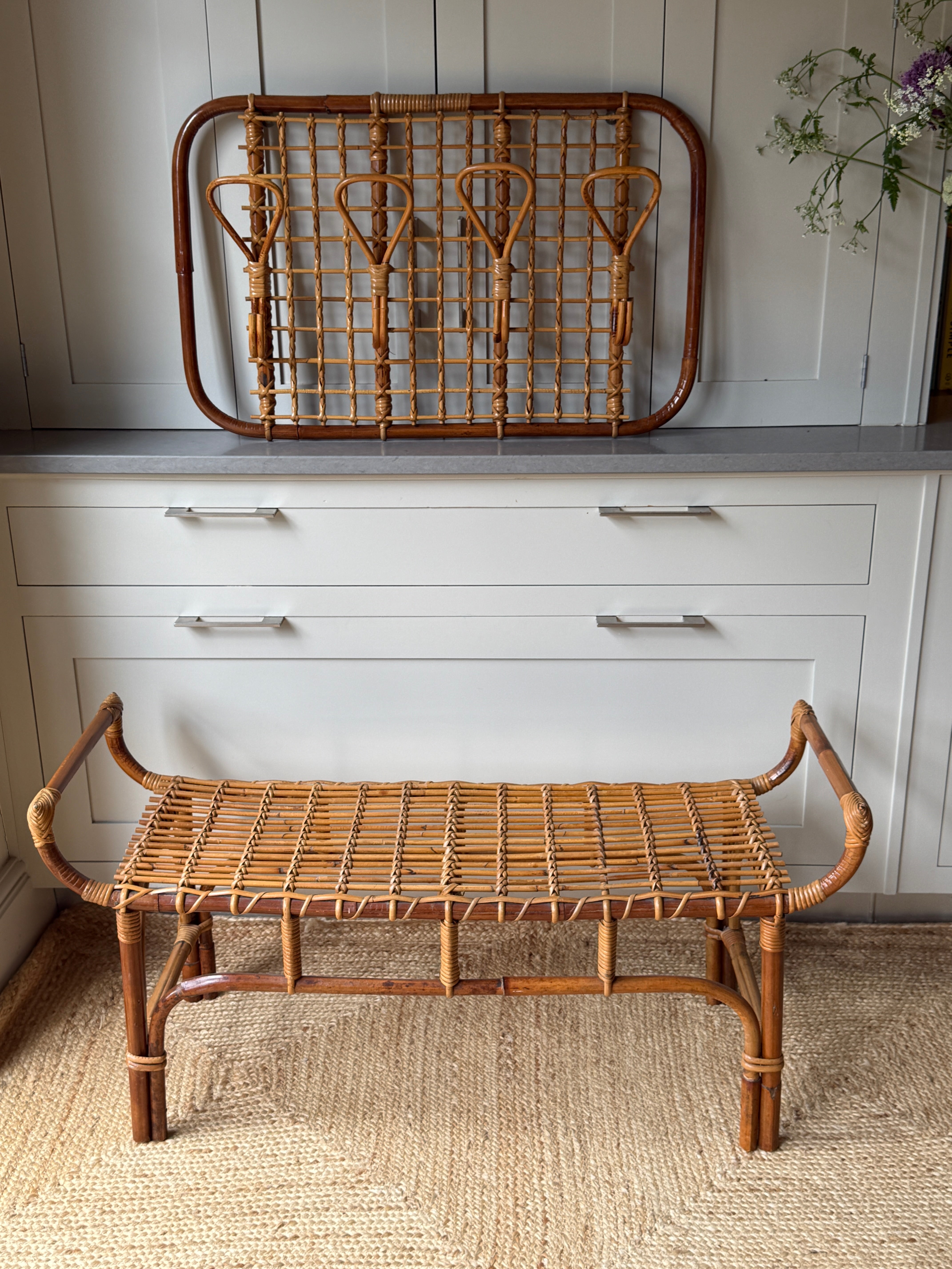 Bonacina Bamboo Bench &  Wall Rack Italy 1960s