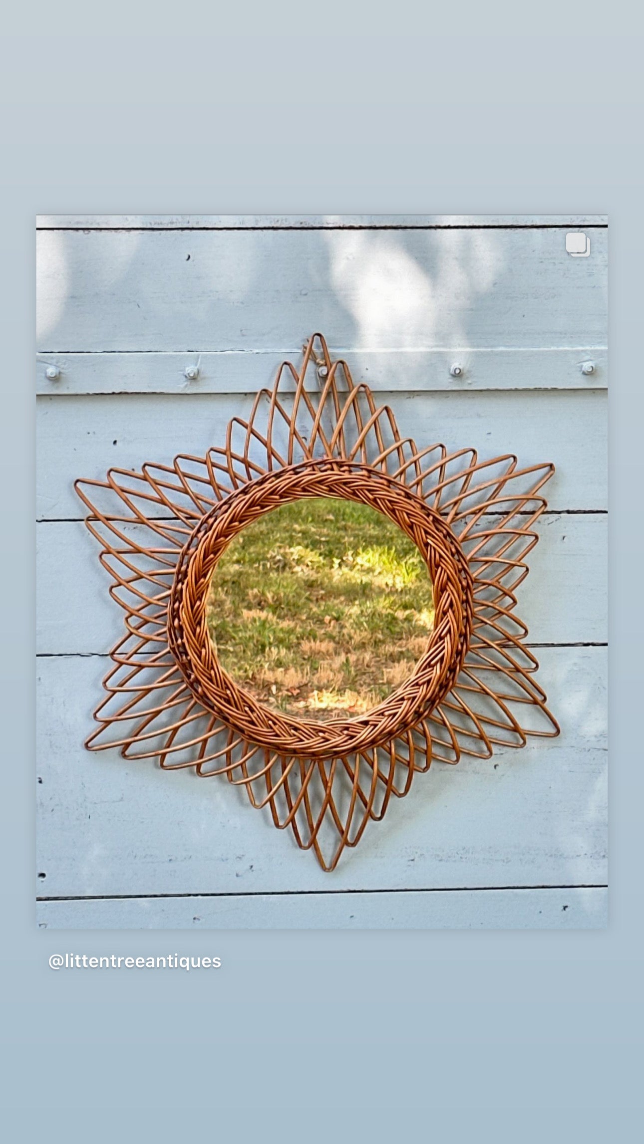 Vintage French Cane Starburst Mirror