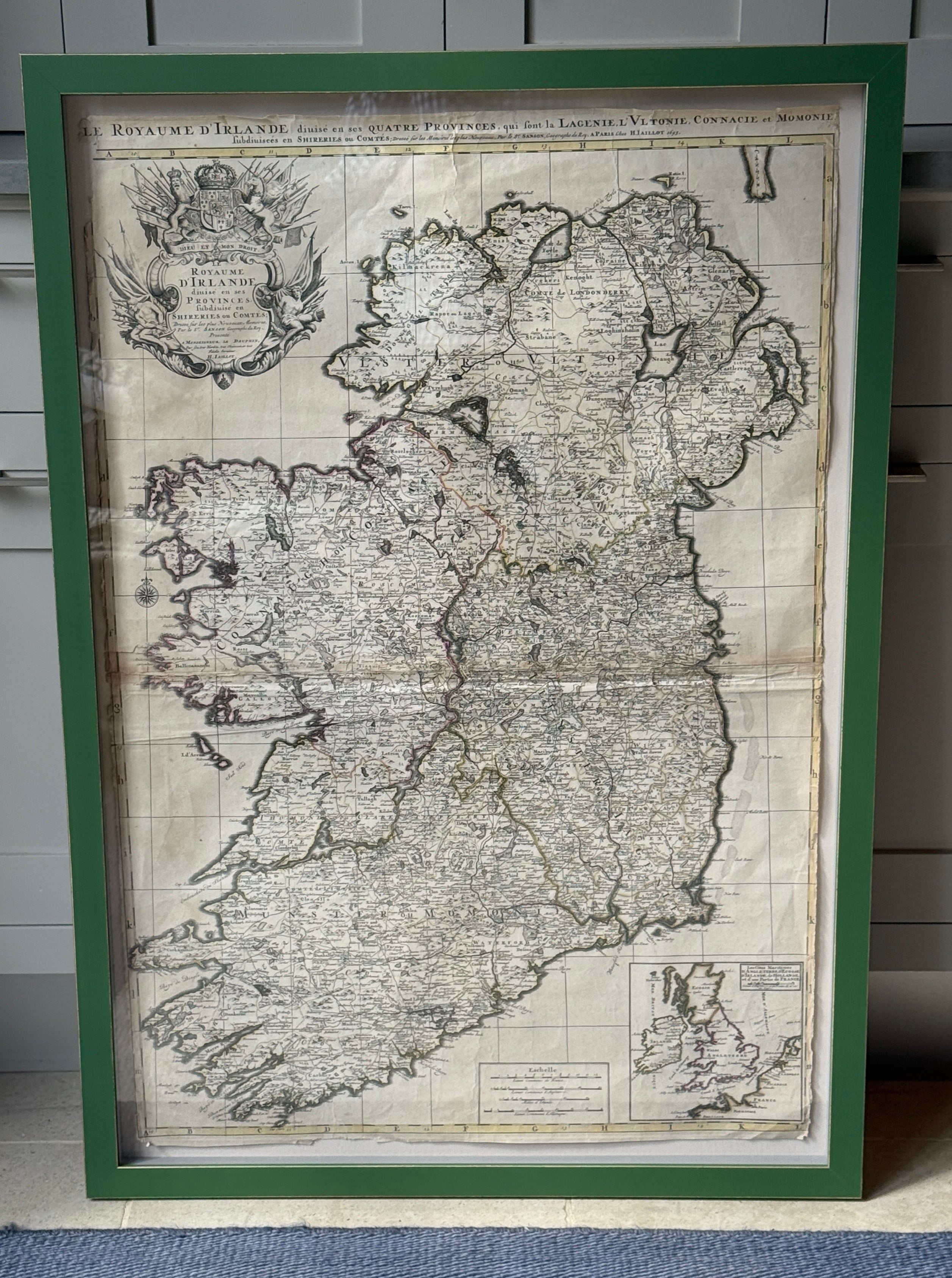 Beautifully Framed 1693 French Map of Ireland