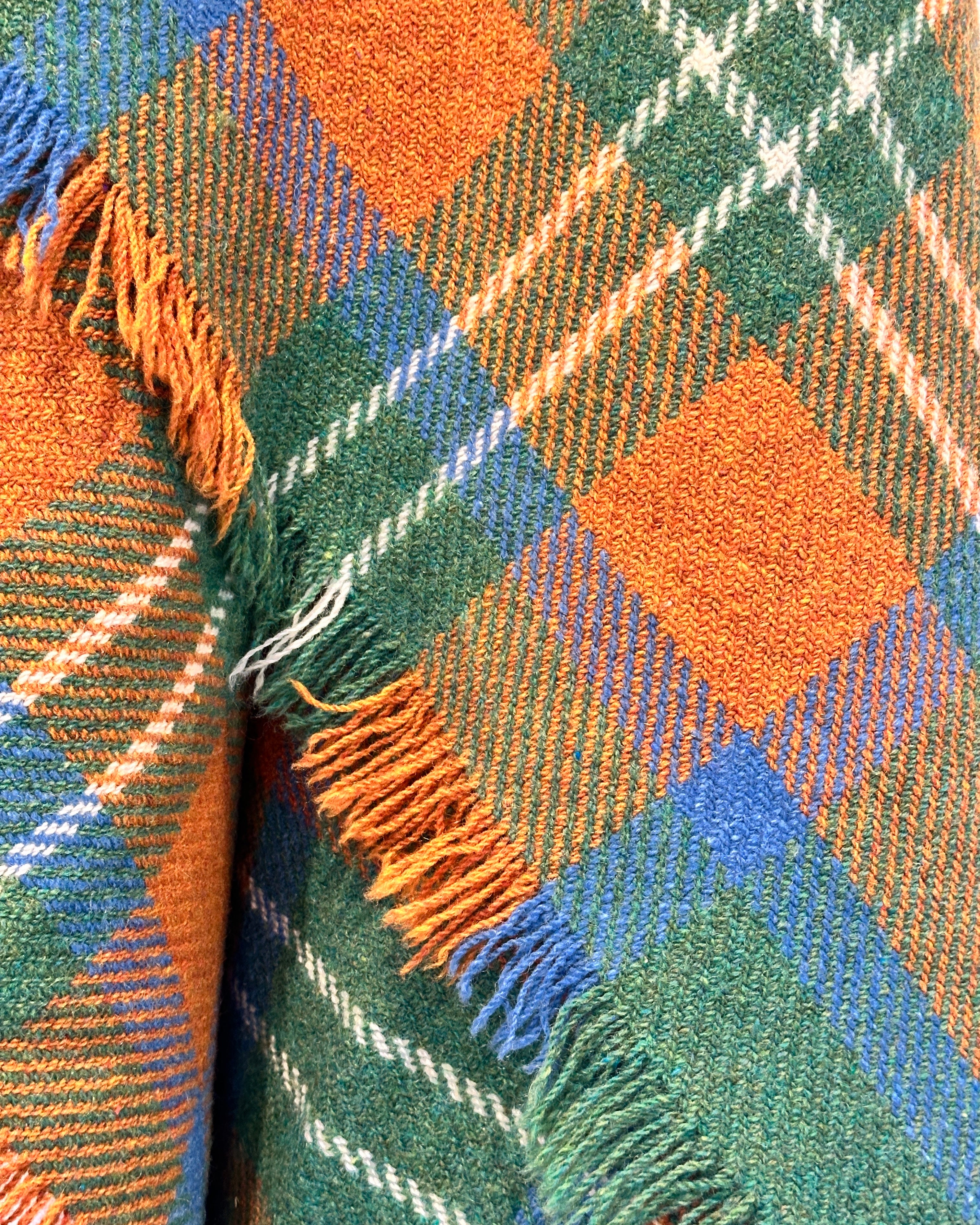 Vintage Plaid Blanket in Orange, Green and Blue