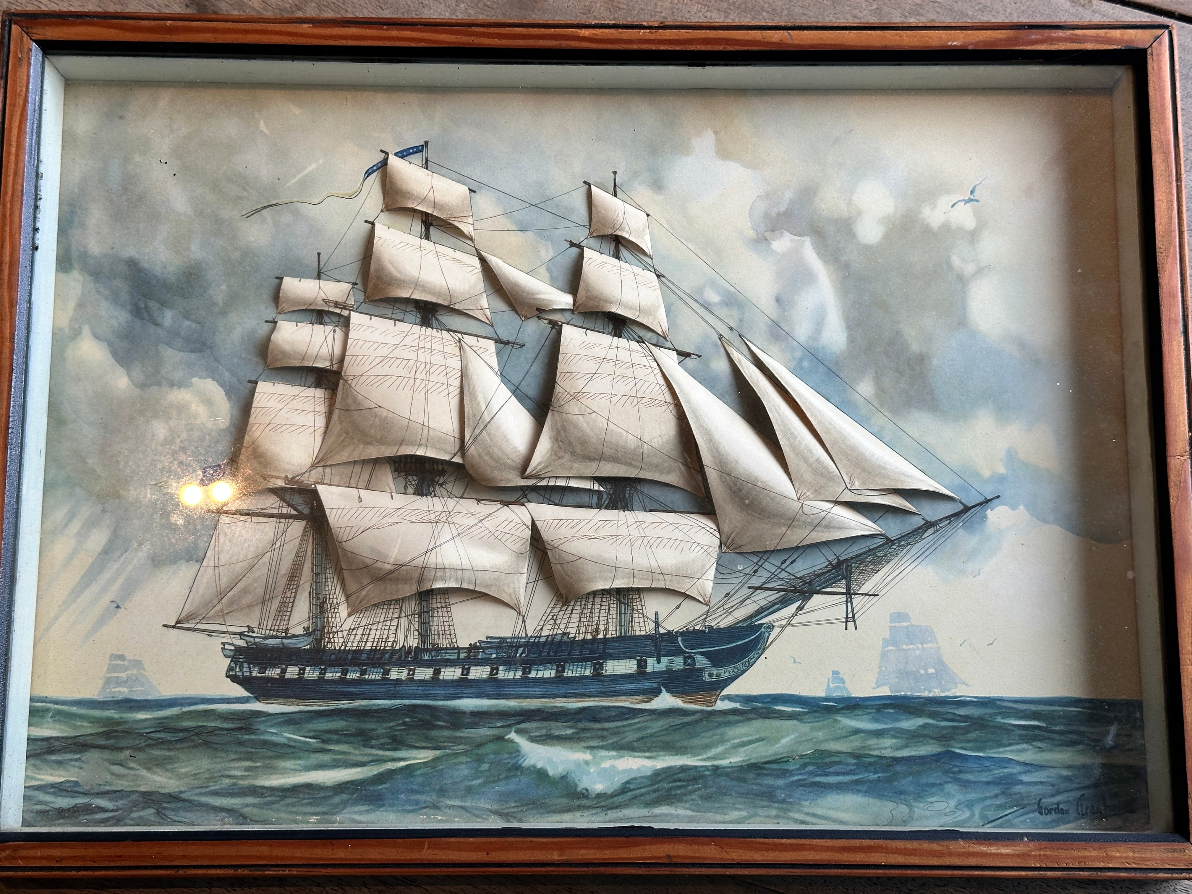 Amazing Diorama Painting of old Sailboat Signed by Gordon Grant