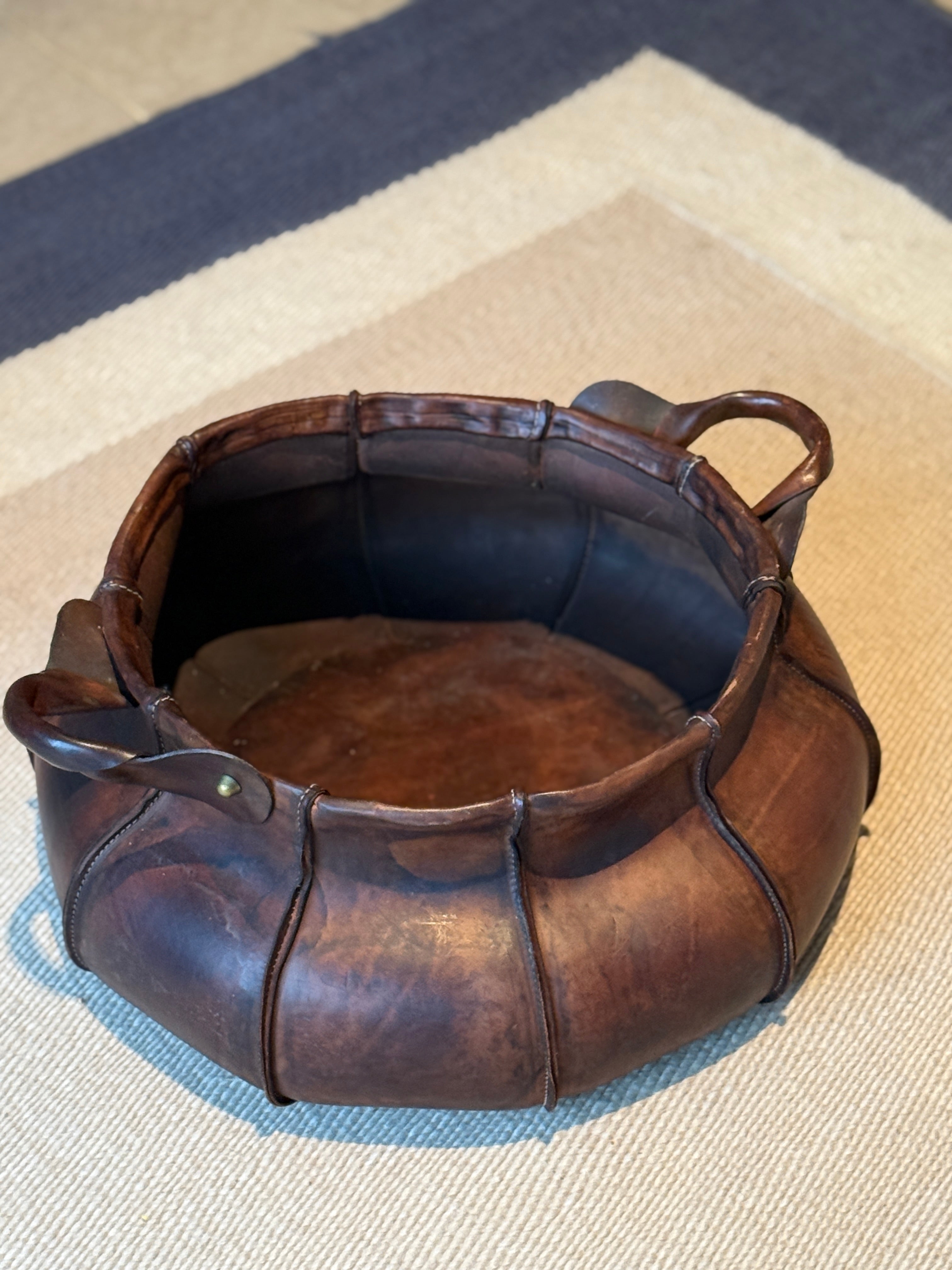 Vintage Italian Leather Storage Basket