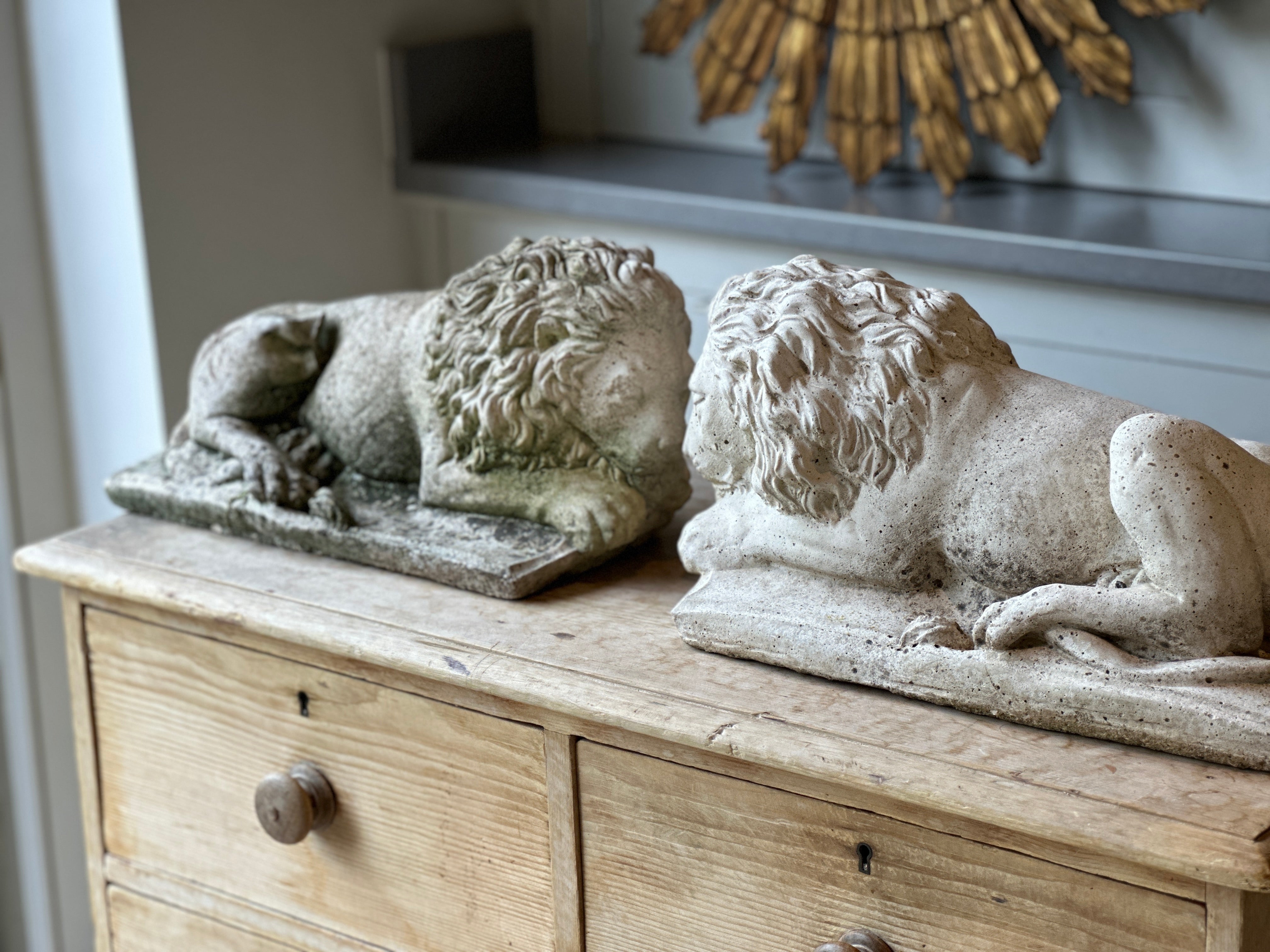 Pair of Vintage Recumbent Lions