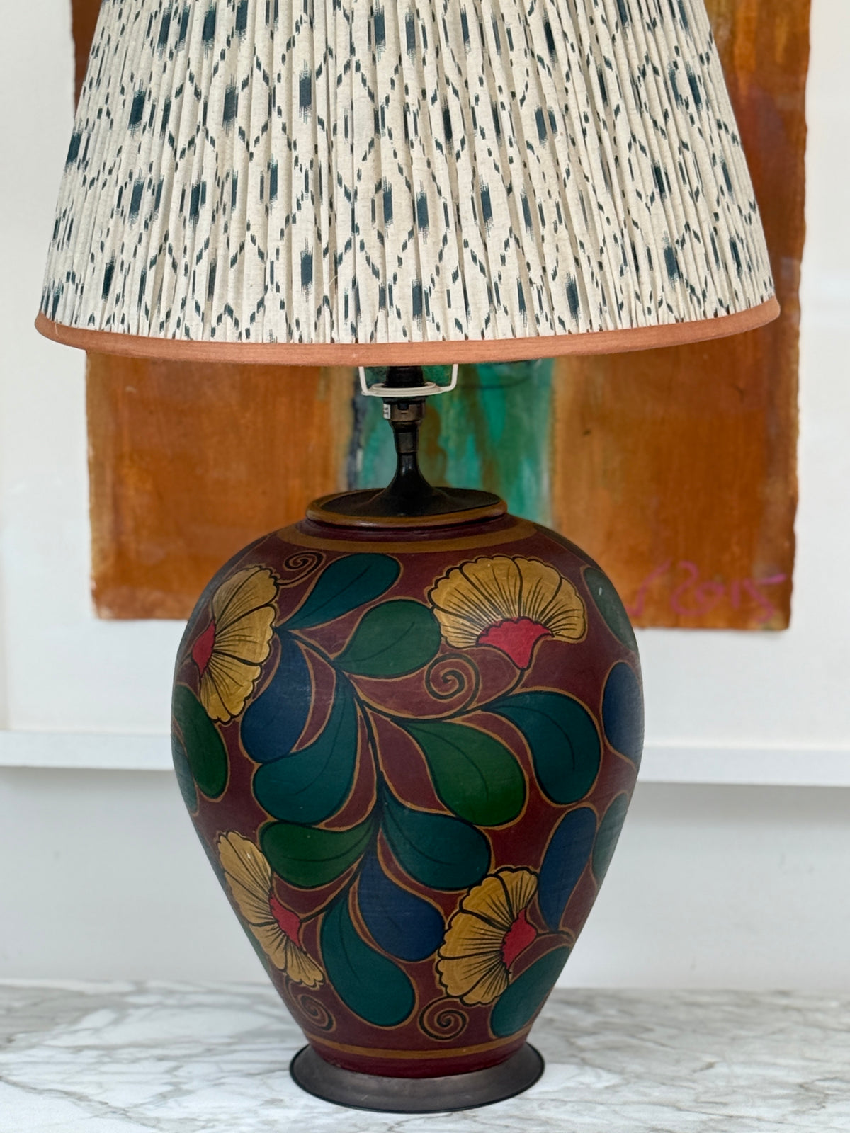 Large Hand Painted Metal Table Lamp