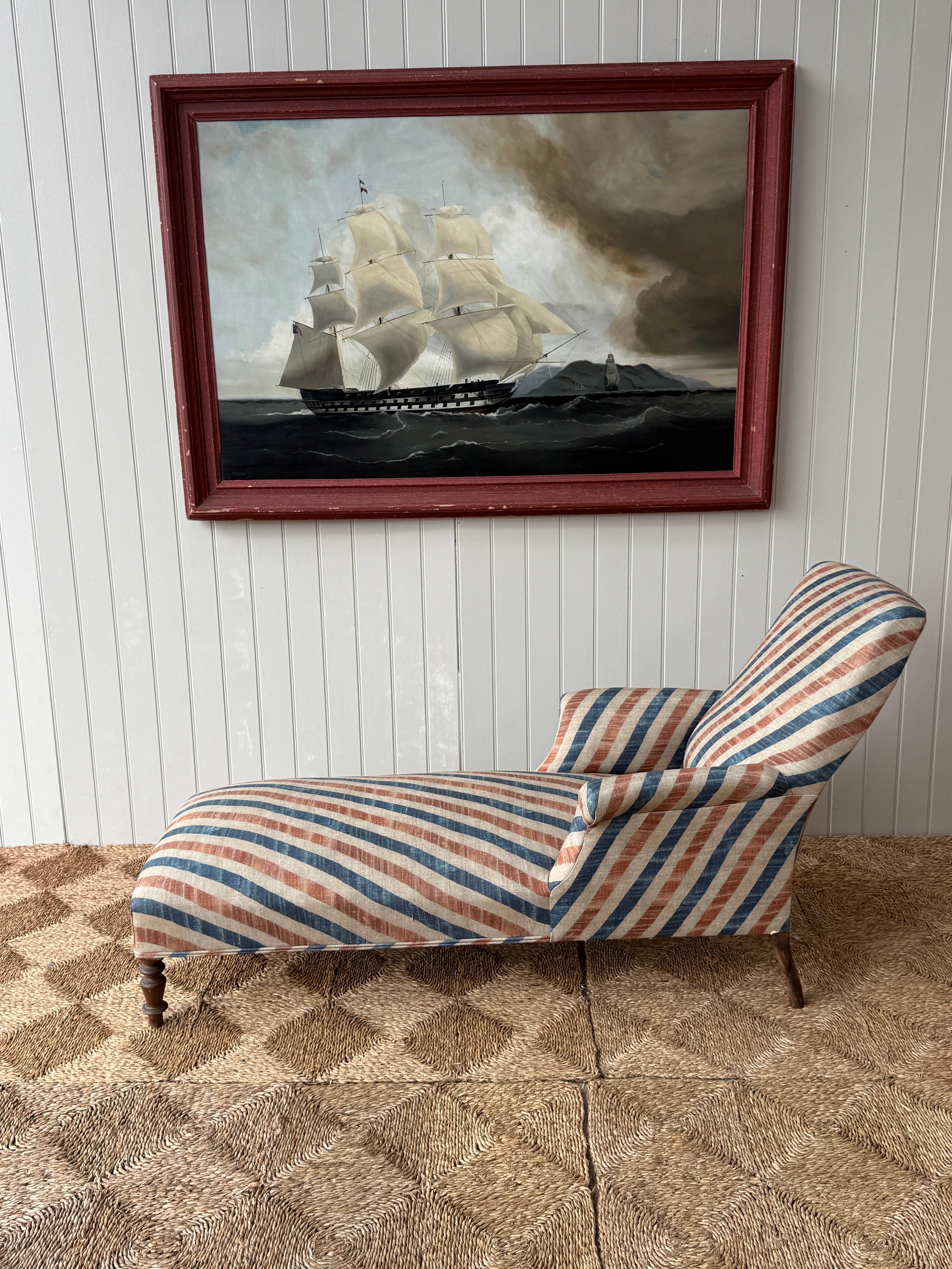 Large French Double Arm Chaise in Robert Kime Tazuna