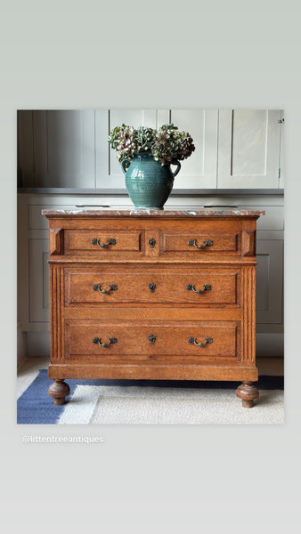 Small Early 20th Century Oak Commode with Polychrome Marble Top