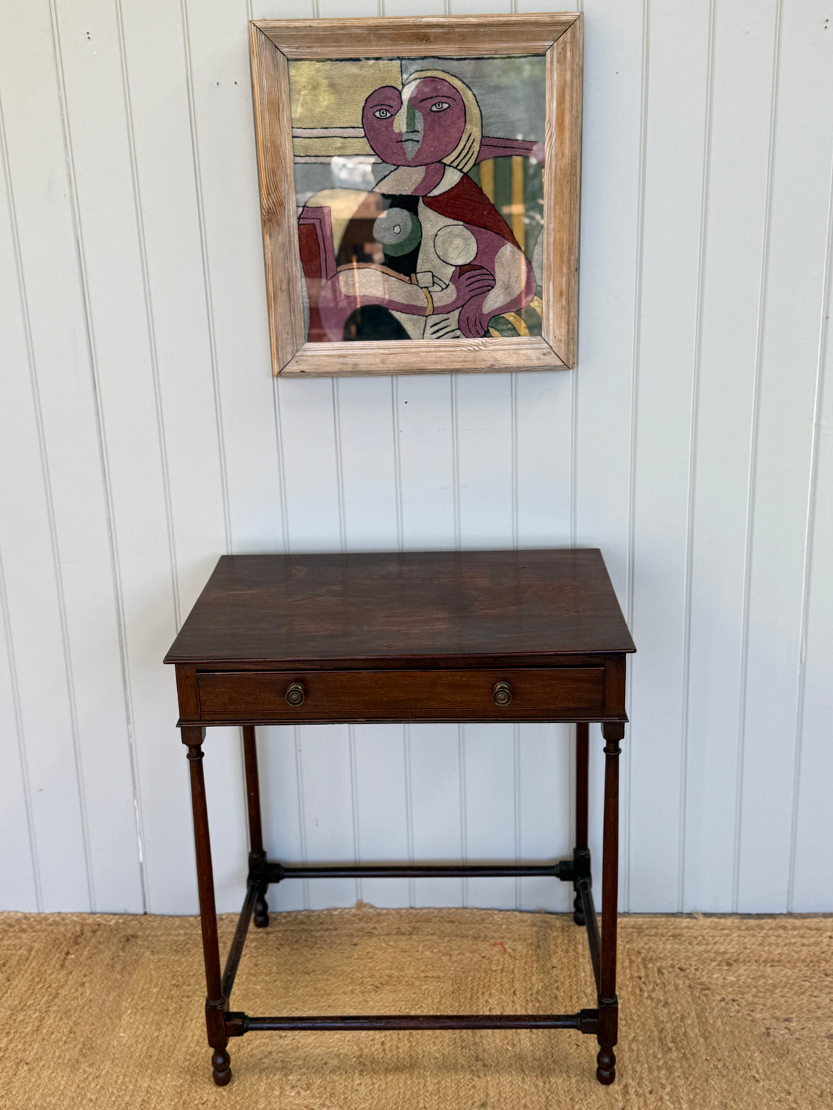 Georgian Mahogany Side Table with Drawer and Stretcher Base