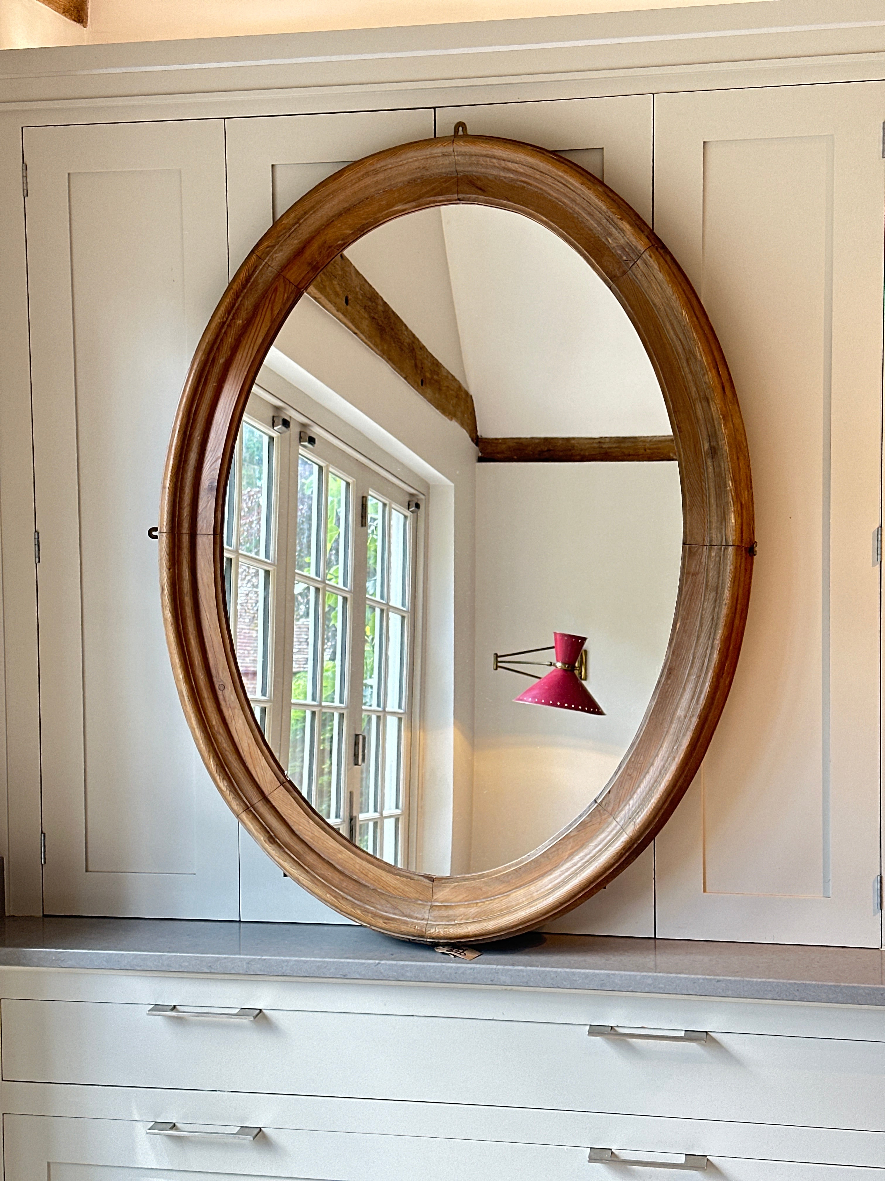 Large Antique Oval Pine Mirror