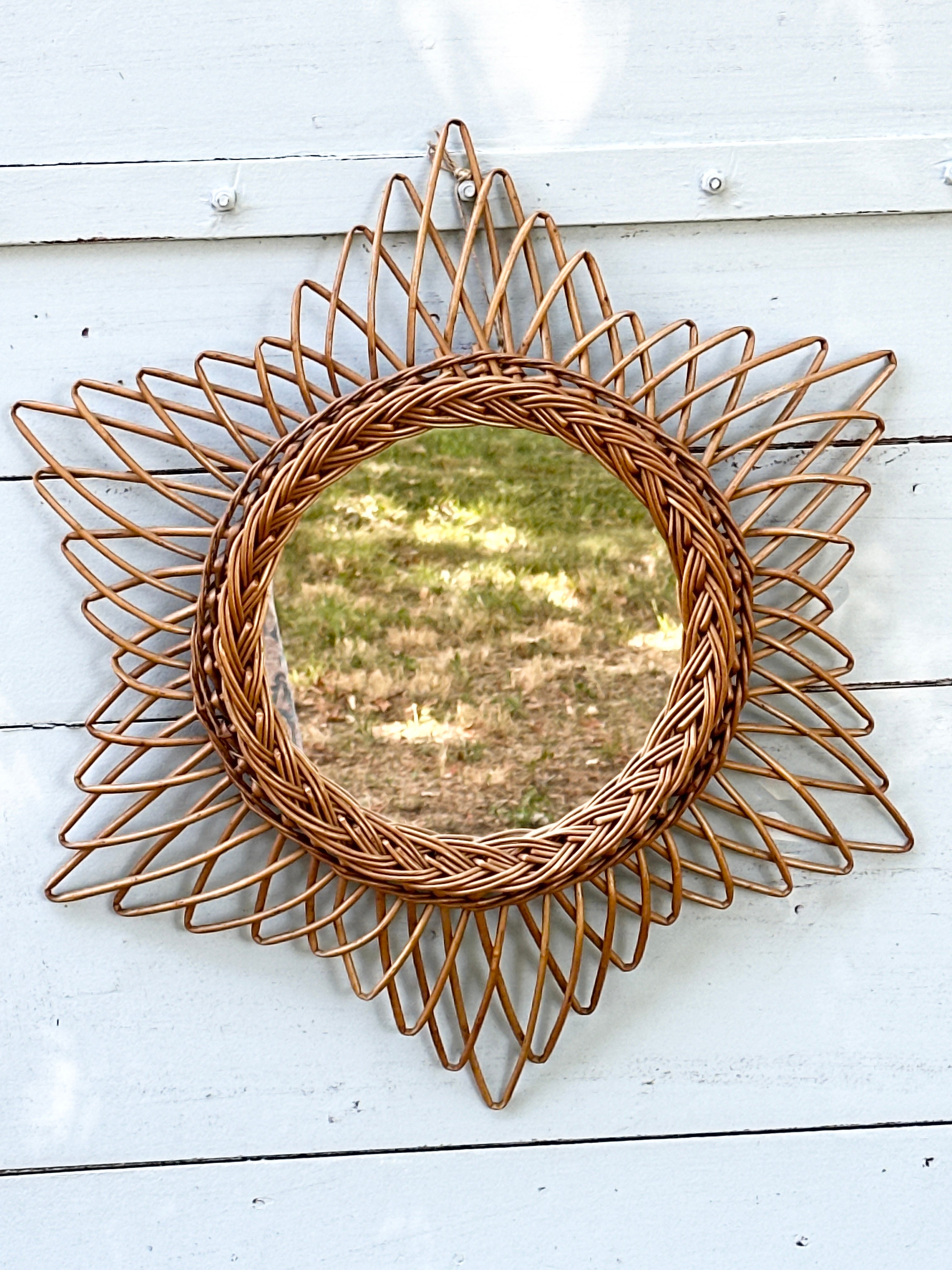 Vintage French Cane Starburst Mirror