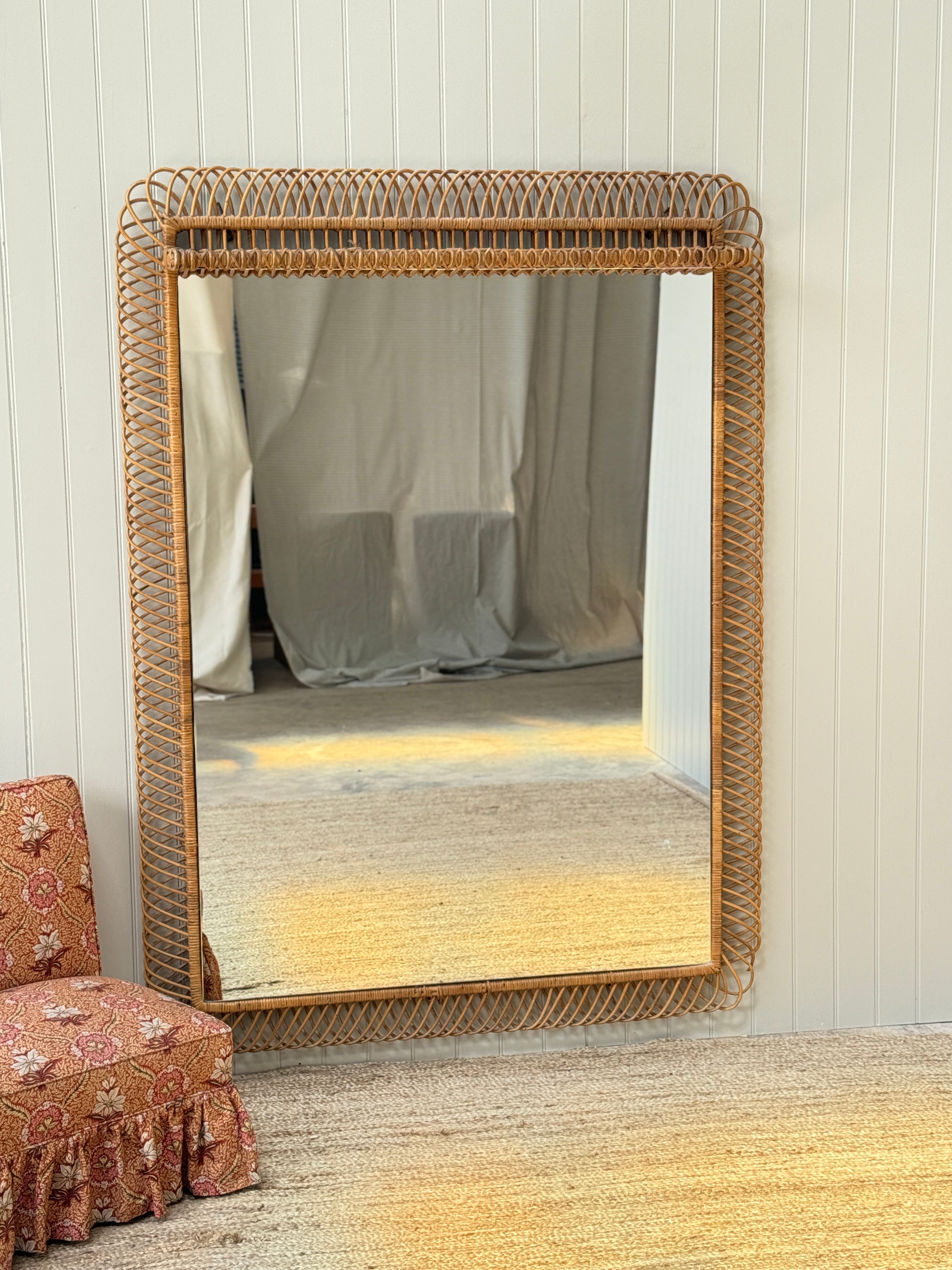 Huge Vintage Italian Cane Mirror