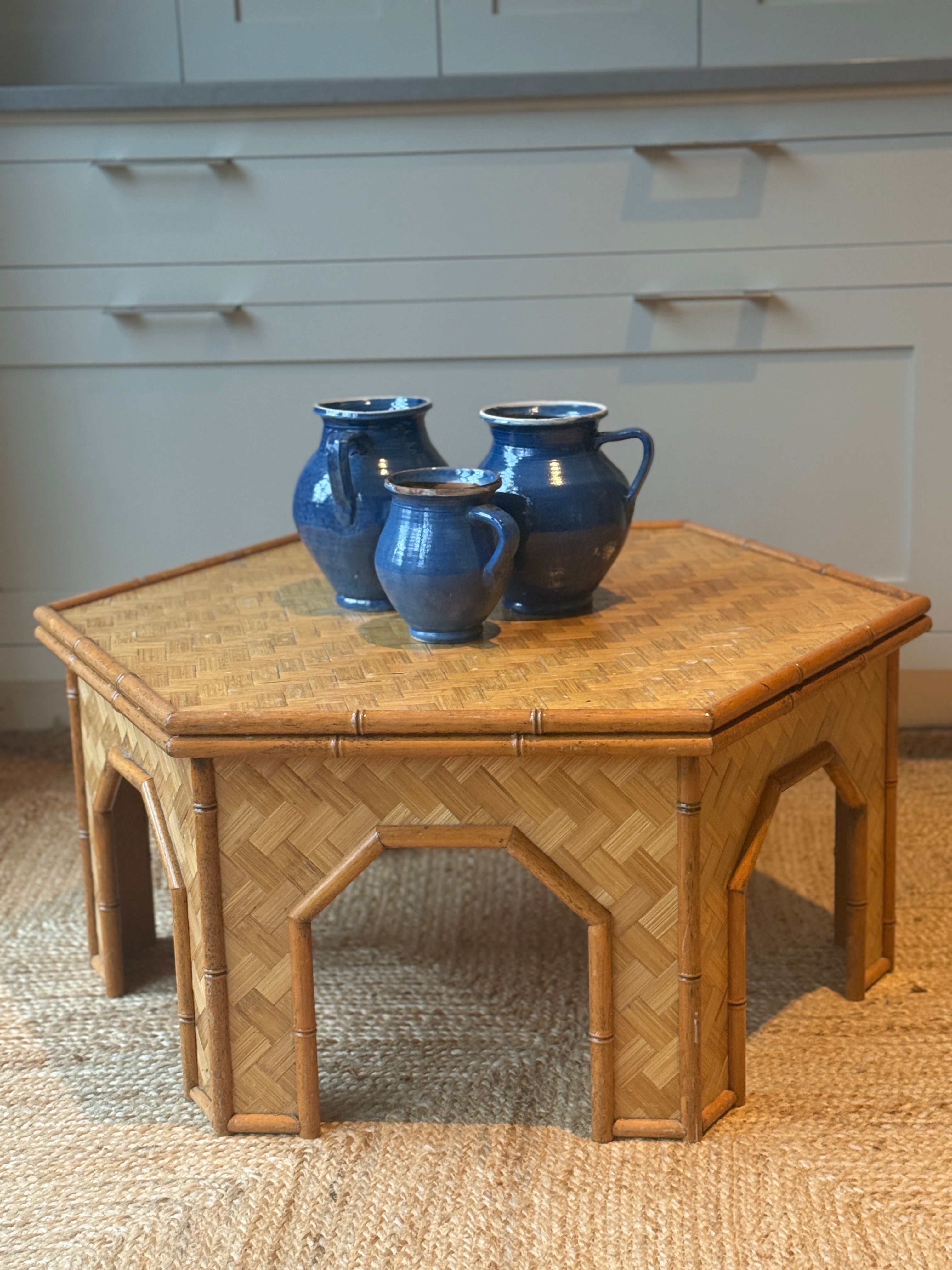 Mid Century Hexagonal Cane Coffee Table