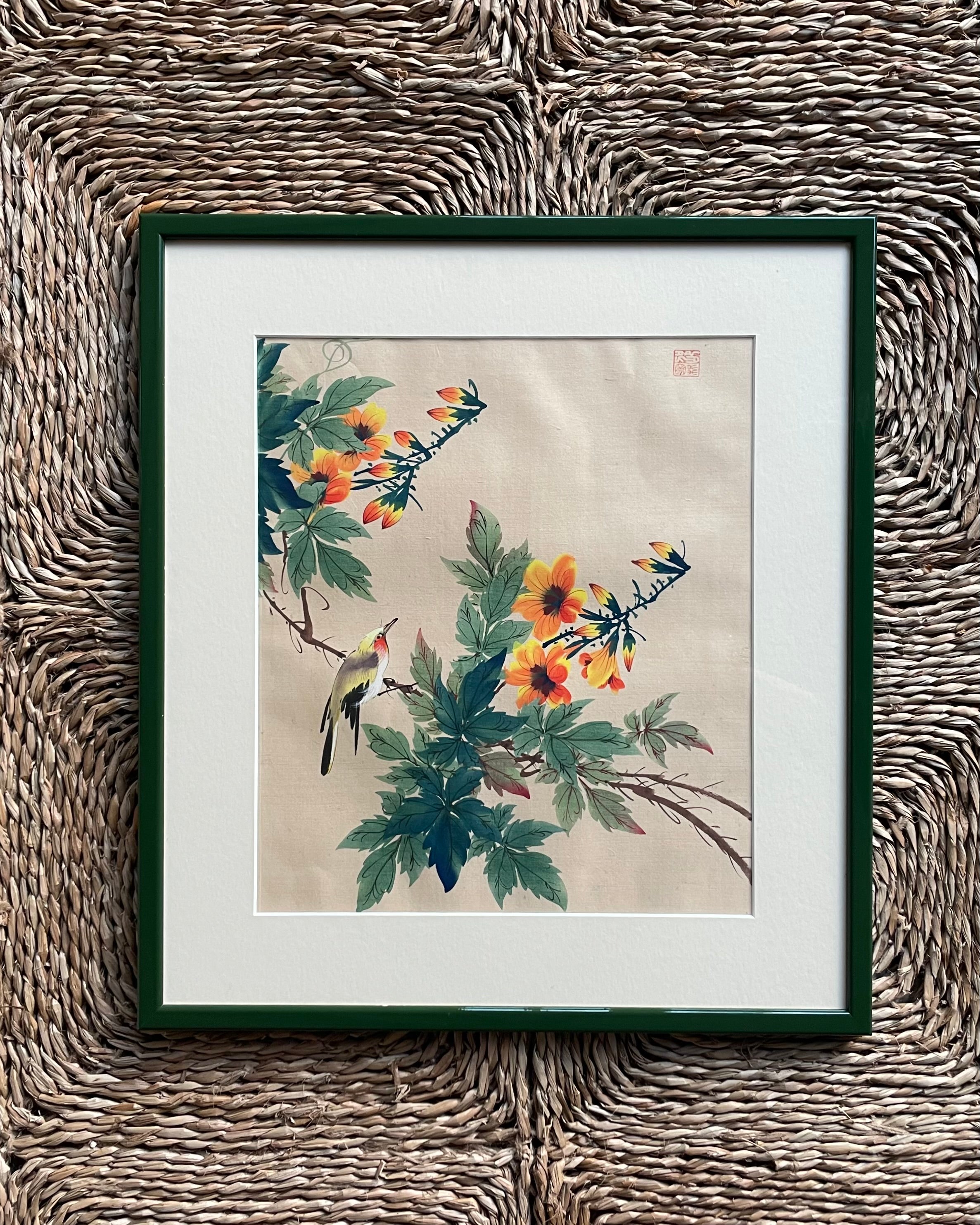 Framed Japanese Silk Print - 20th Century