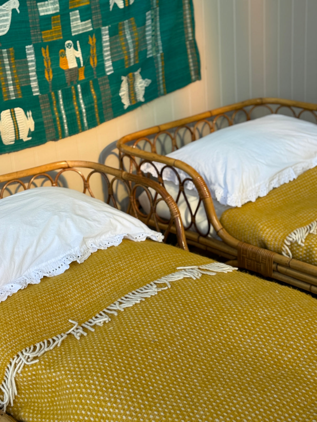 Pair of Italian Rattan Daybeds, Attributed to Tito Agnoli, c. 1950s-60s