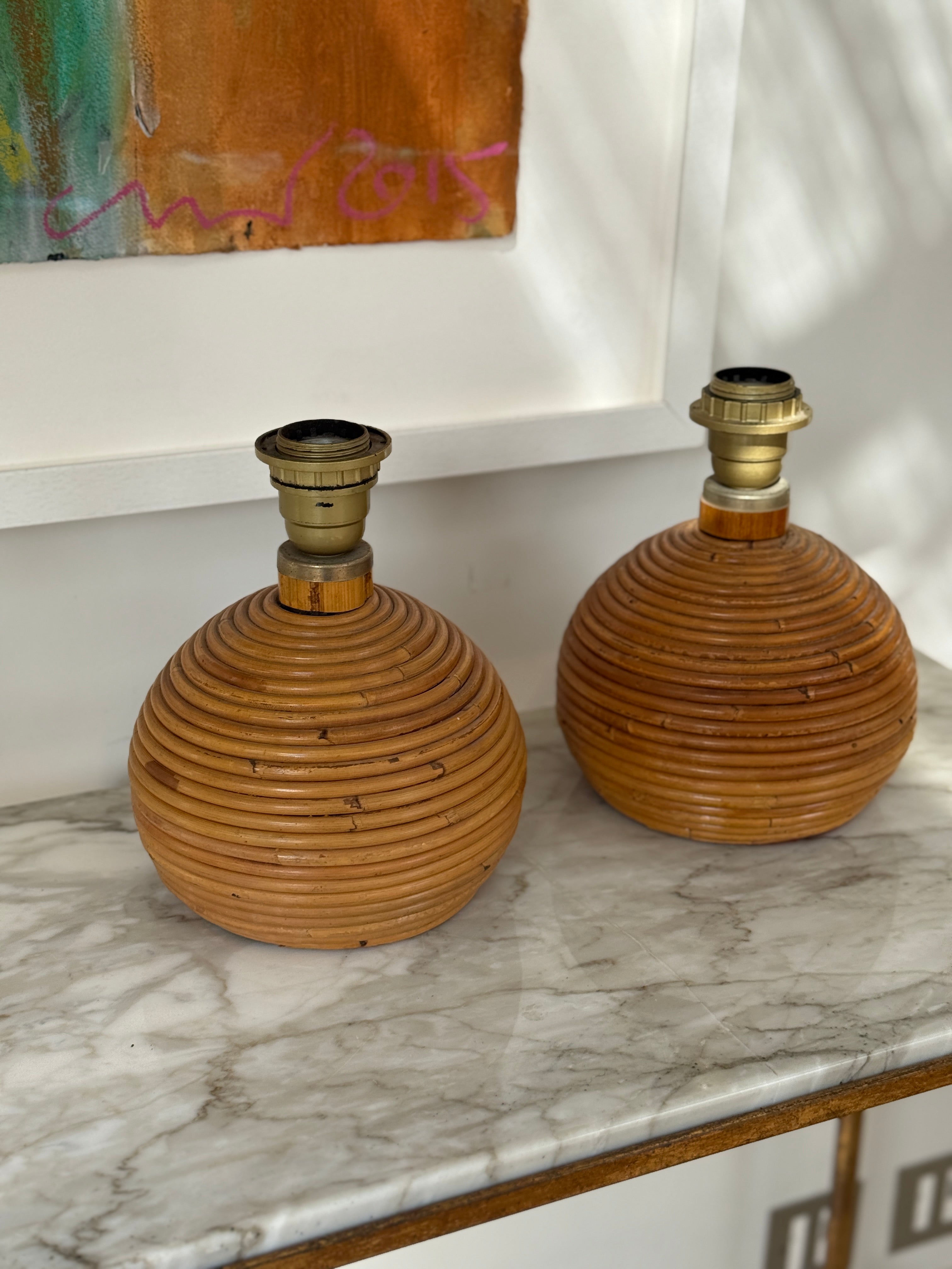 Pair of Small Bamboo Table Lamos